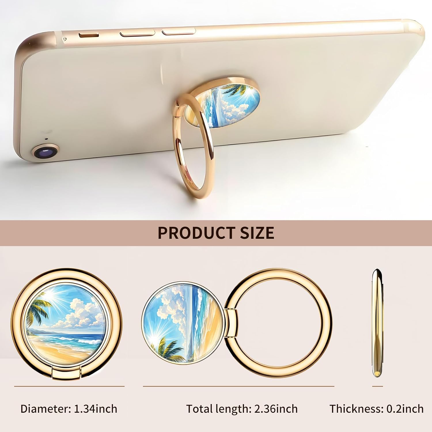 Cell Phone Ring Holder, Cute Metal Phone Grip Stand Finger Ring Kickstand, Flexible 360°Rotation Phone Tablet Case Accessories Compatible with Most Phones Tropical Beach Scene image 5