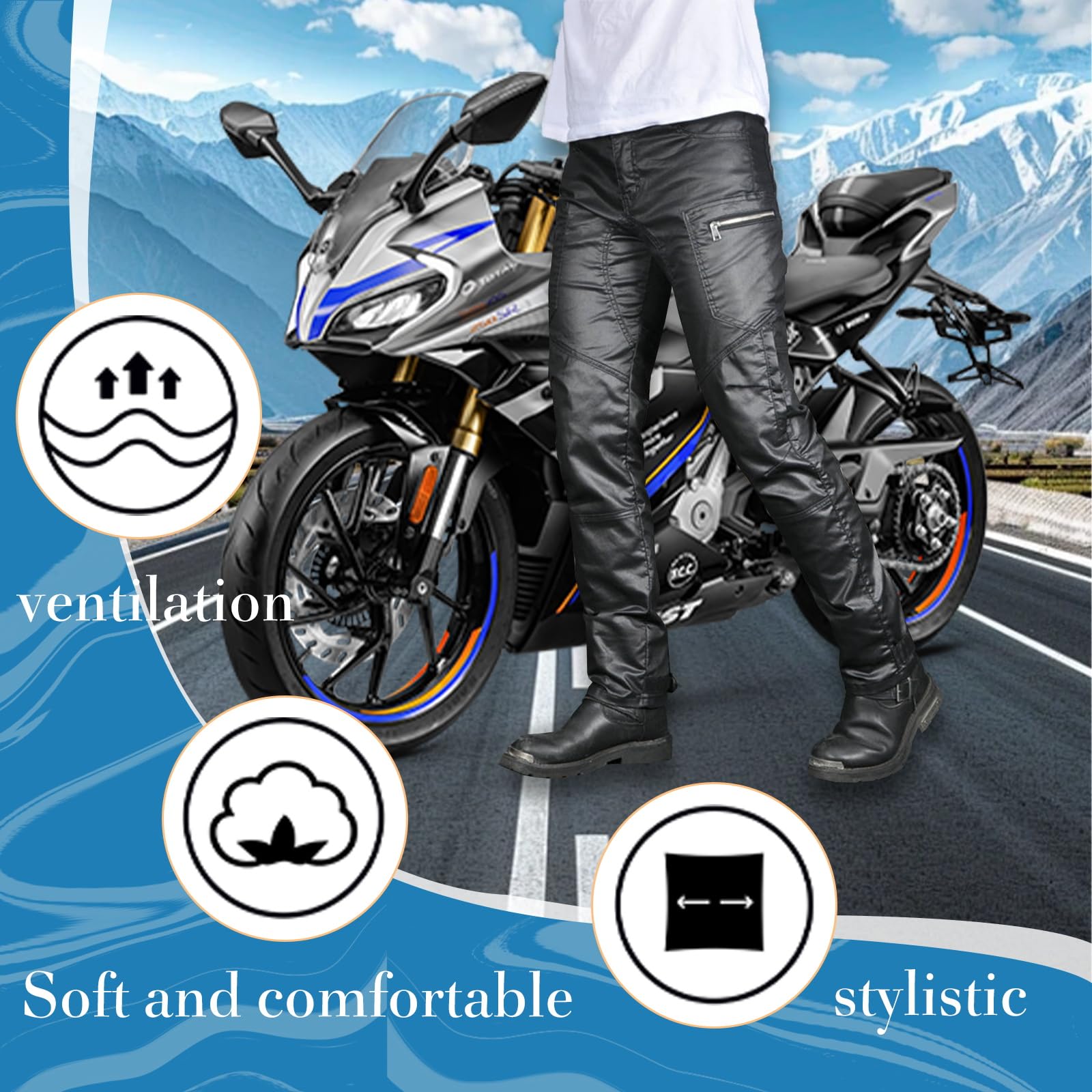 Jeans Moto - Jeans da Moto Pantaloni da Moto Rivestiti Impermeabili da Uomo Donna, Protezioni CE per Ginocchia e Fianchi (XL)