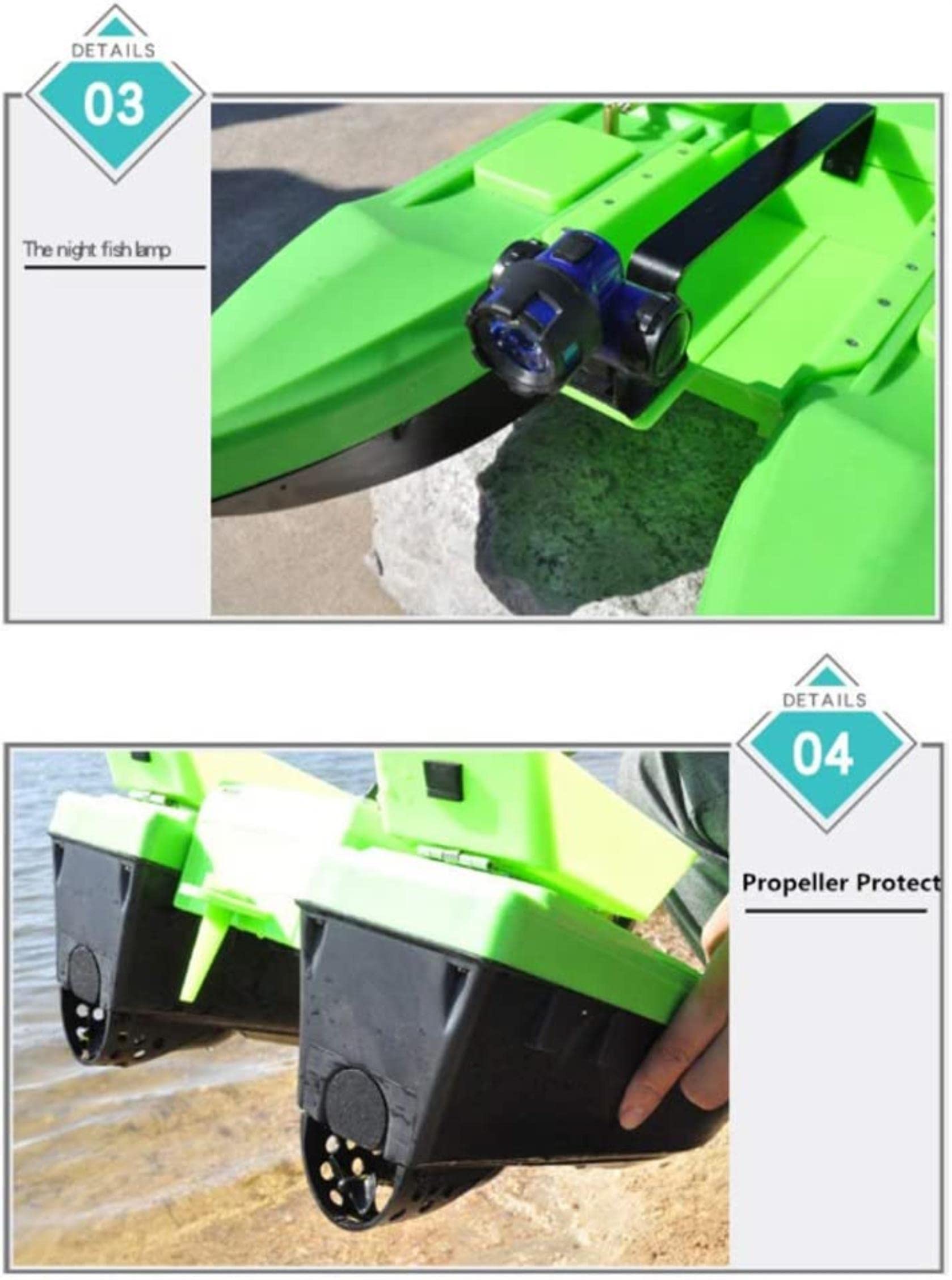 Barco de cebo de pesca de 2.4 GHz RC Crucero fijo Crucero Inalámbrico Barco de cebo de control remoto para el río y el lago Barco de señuelo de 500 m con luz nocturna, carga de 2 kg y motores dobles