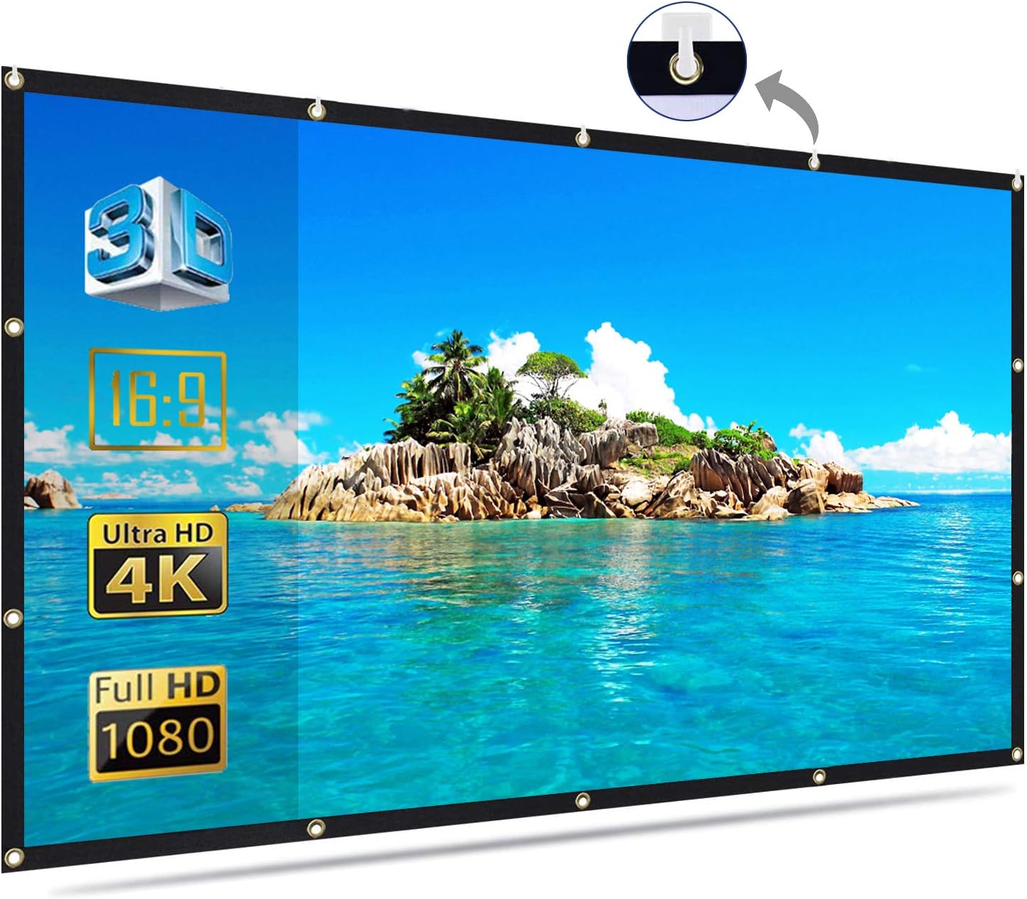 Alopex 120 Inch Projector Screen,16:9 HD 4K Video Movie Screen Grommets No Crease Portable for Indoor Outdoor Home Theater, Support Double Sided Projection. (120 Inch)