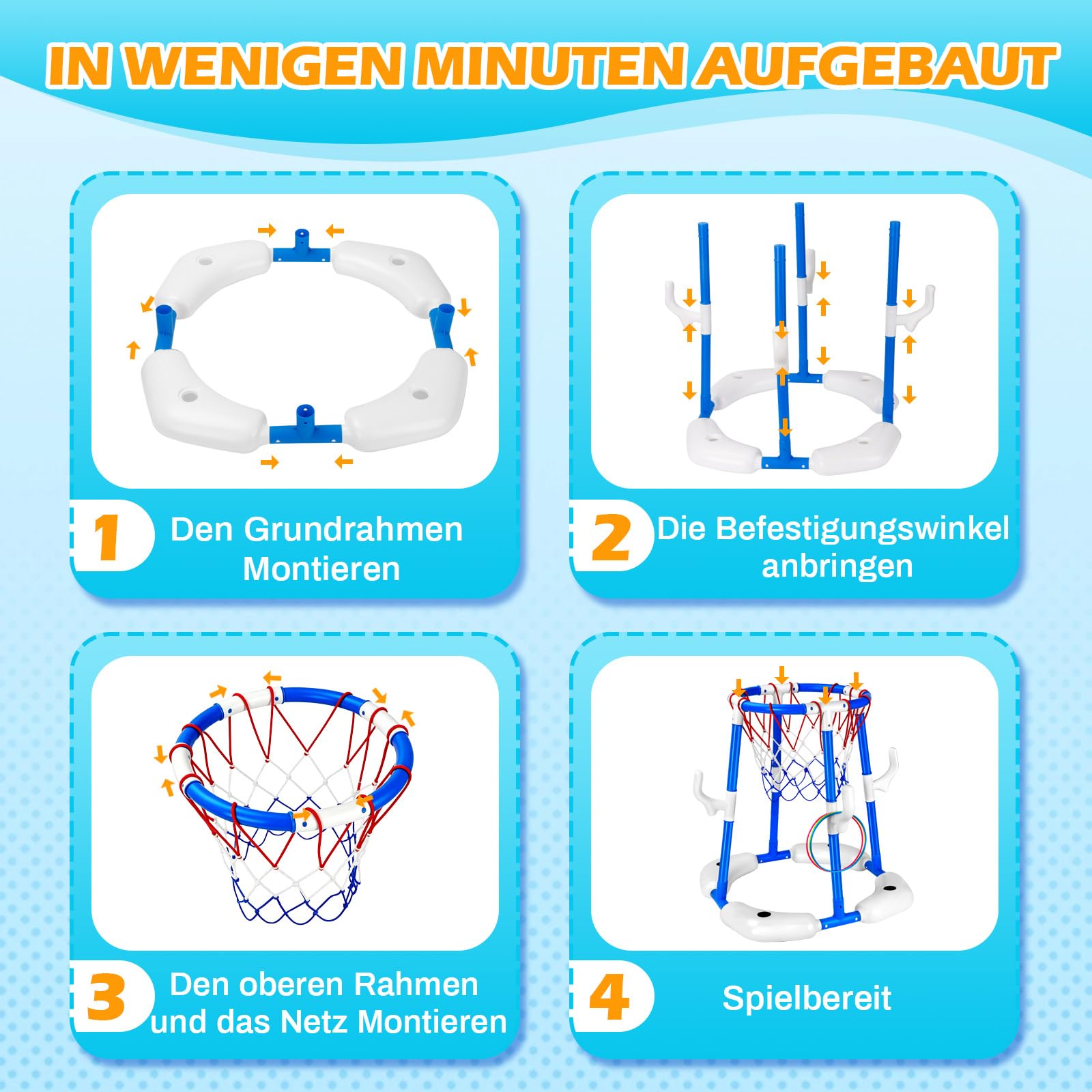 Pool Basketballkorb 2-in-1 Schwimmender Basketball Hoop für Kinder Erwachsene mit 2 Bällen 12 Ringen Pumpe