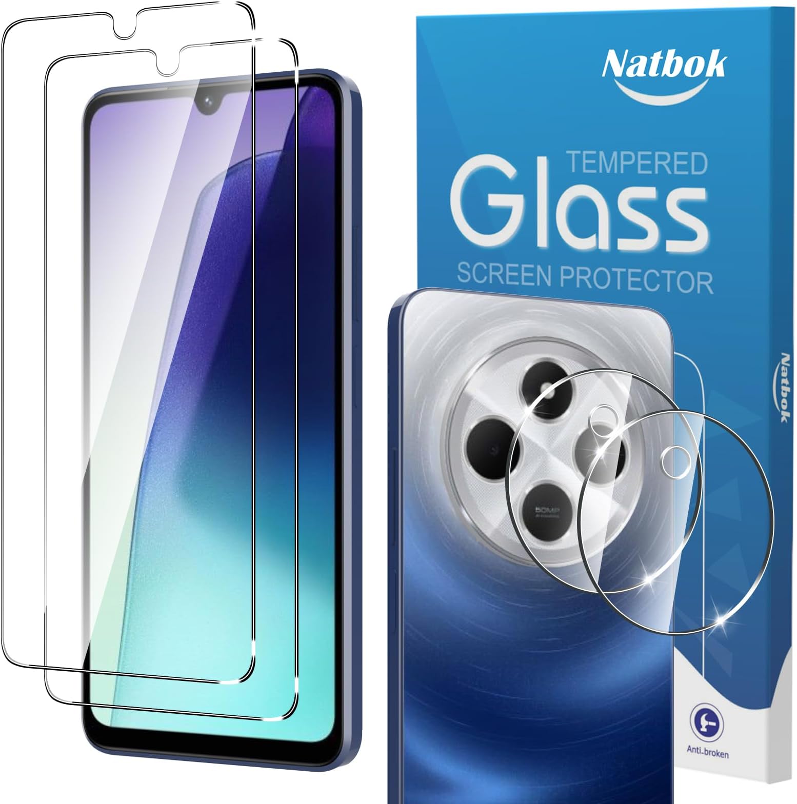 Natbok 2+2 Pack Tempered Glass for Redmi 14C / Poco C75 Screen Protector & Camera Lens Protector,9H Hardness,Ultra Resistant,Anti-Fingerprints,No Bubbles,HD-Clear Phone Film for Redmi 14CClimatePartner certified
