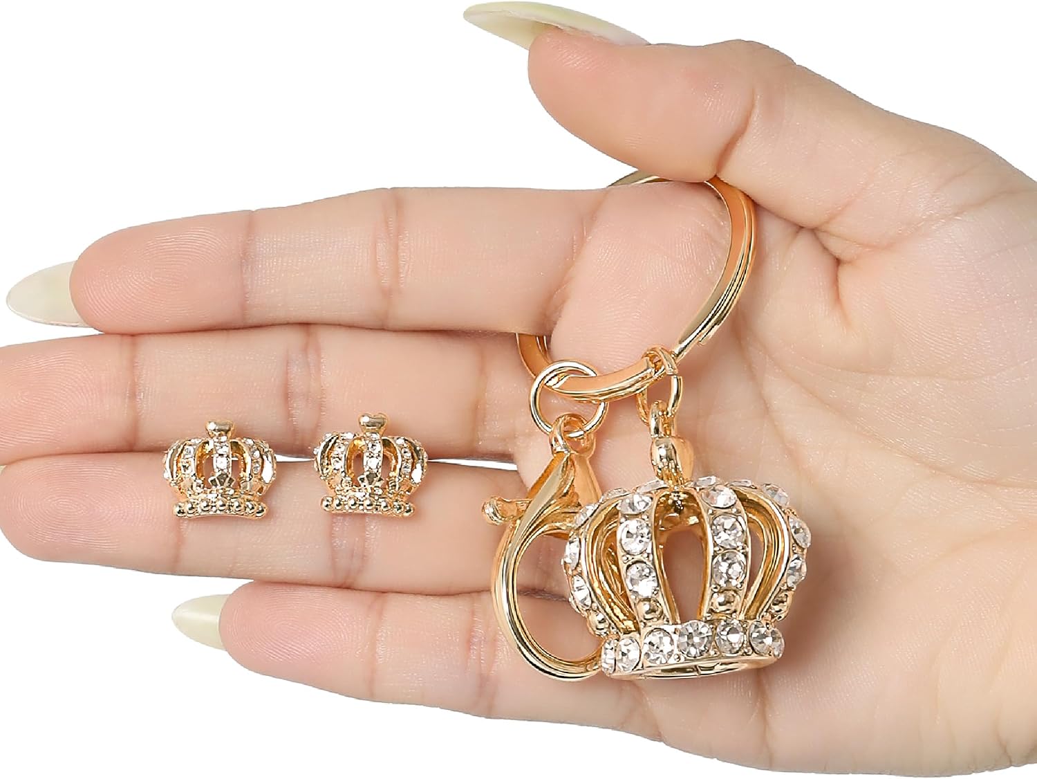 Juicy Couture Logo Keychain and Stud Earrings with Clear Stones, Gold-Tone Studs and Key Chain
