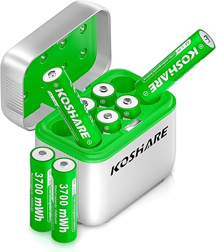 Miniatura 9 de Baterías recargables AA AAA de litio con cargador, 8 baterías de iones de litio de 1.5 V con 4 pilas AA de 3700 mWh y 4 pilas AAA de 1300 mWh, 1200