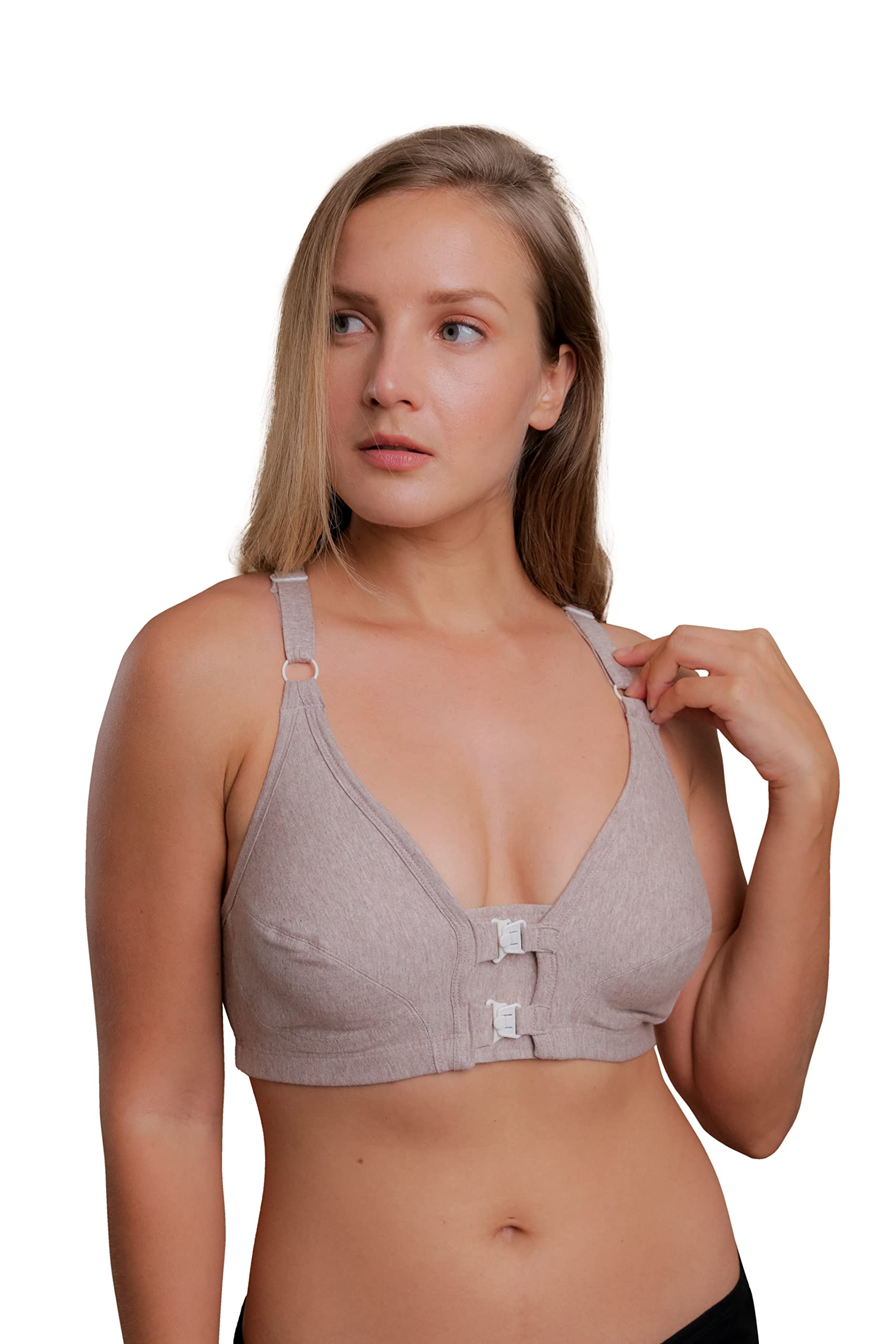 CottoniqueWomen's Hypoallergenic Racer Back Front Closure Support Bra Regular Made from 100% Organic Cotton