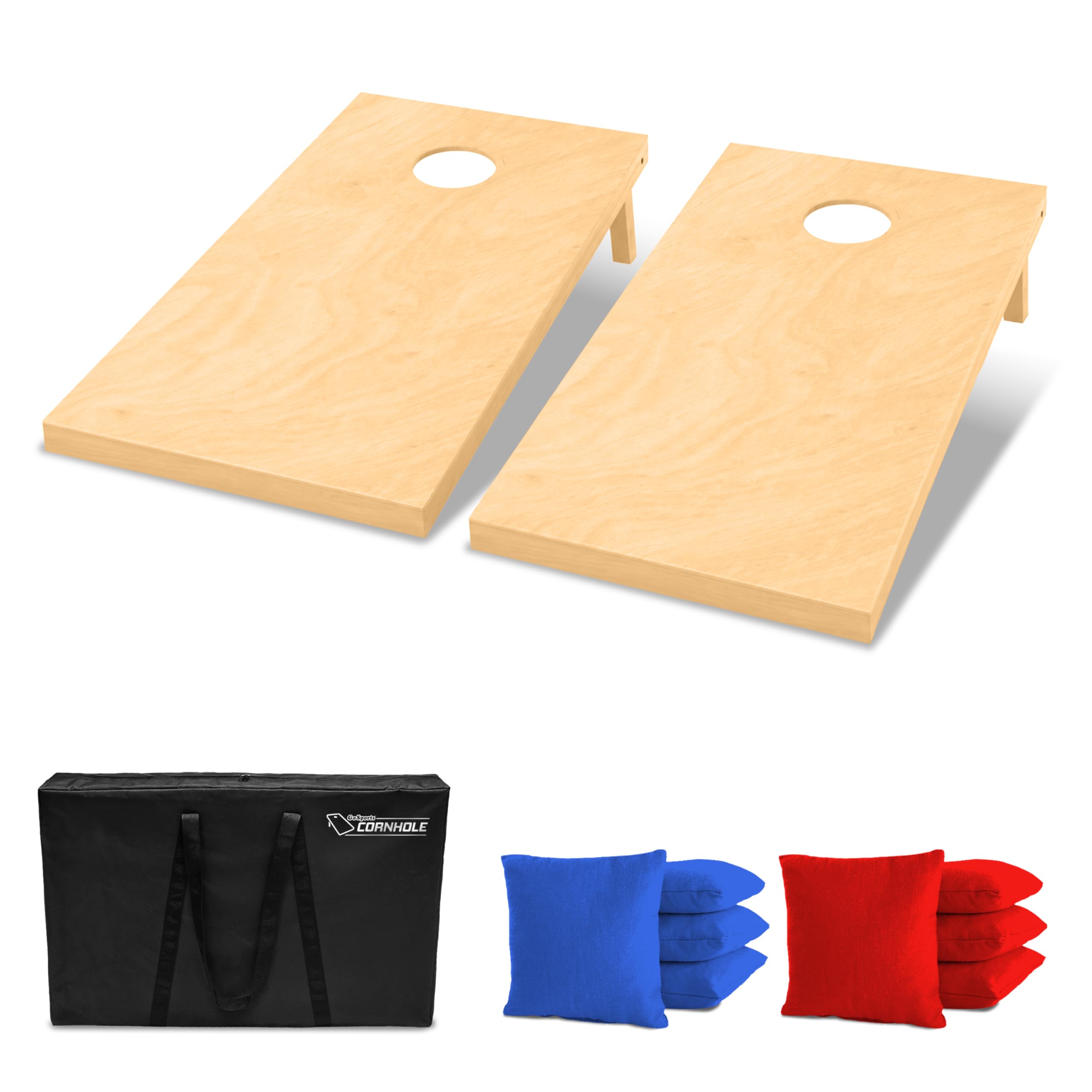 GoSports Juego de Cornhole de Madera Maciza, Elige tableros de Juego de 4 x 2 pies o 3 x 2 pies, Incluye 8 Bolsas de Lanzamiento de Cornhole