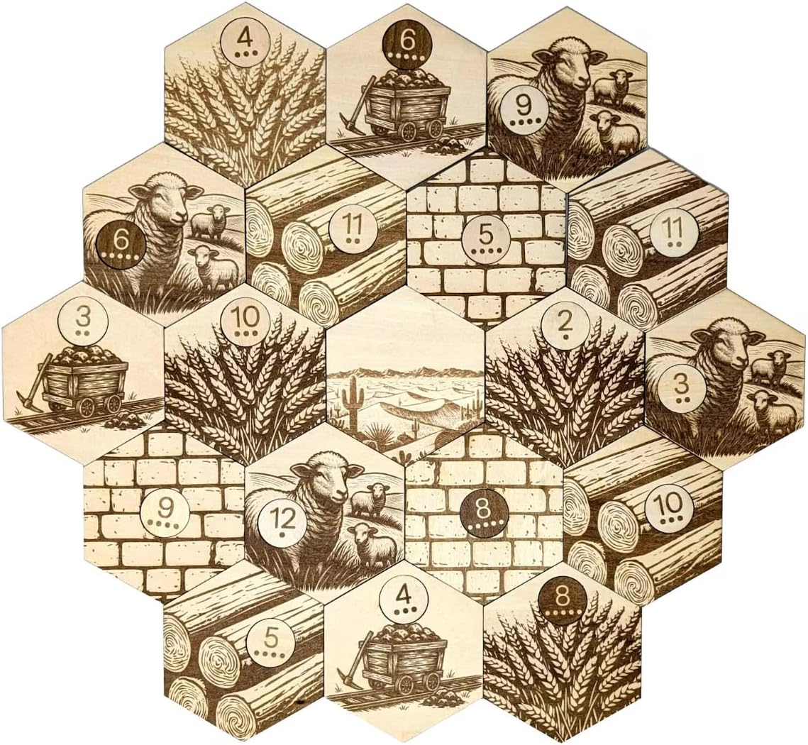 Resource Hexes/Tiles | Laser Etched Natural Wood | Compatible with Settlers of Catan Board Game