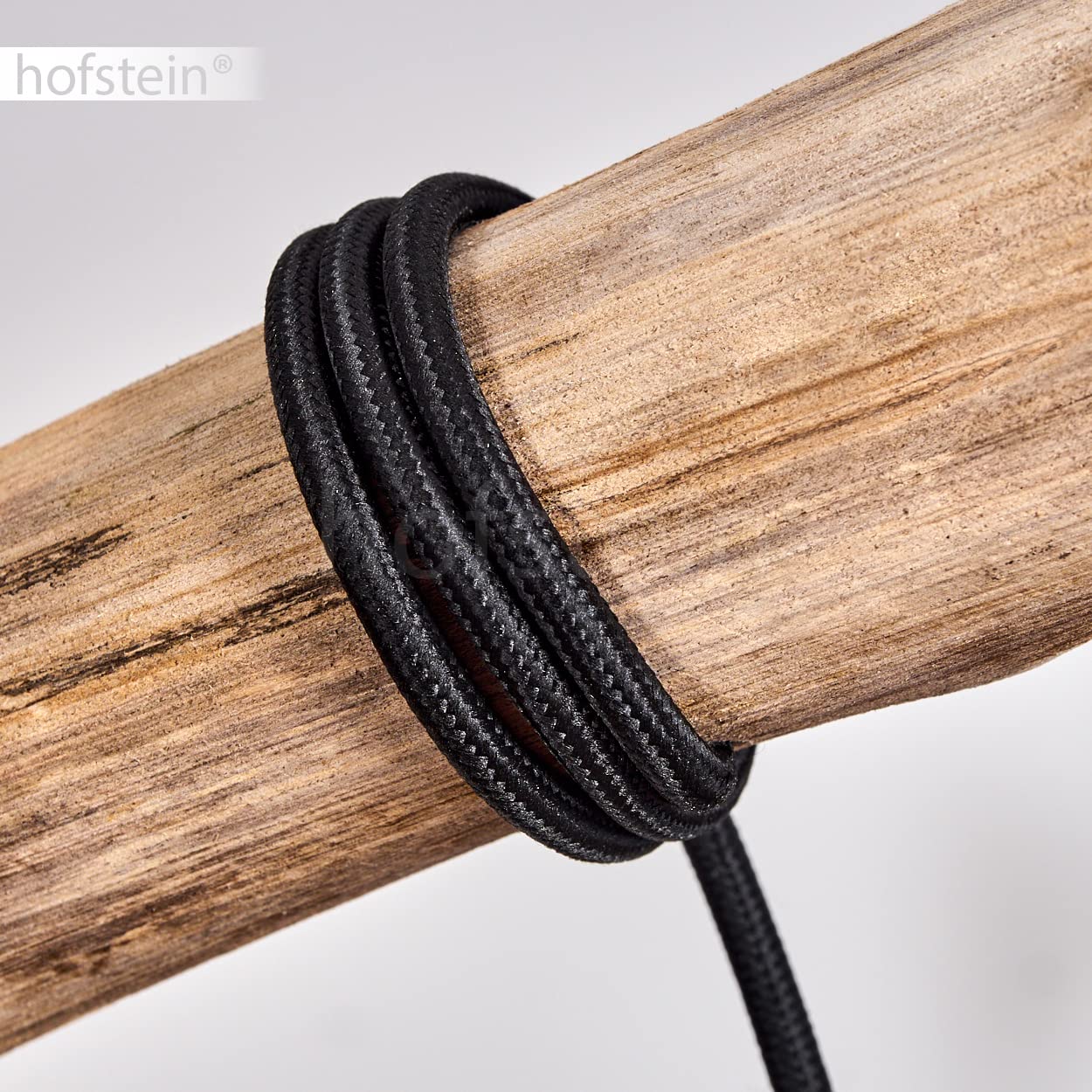 HOFSTEIN Pendelleuchte Toledo, moderne Hängeleuchte aus Metall/Holz in Schwarz/Natur, Pendellampe höhenverstellbar, skandinavischen Design, Echtholz-Balken, 3-flammig E27, Esszimmer, Wohnzimmer, Küche