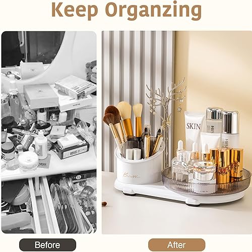 Miniatura 5 de Organizador de maquillaje giratorio de 360, vitrina giratoria de gran capacidad para cosméticos de tocador, lápices labiales, joyas, cuidado de