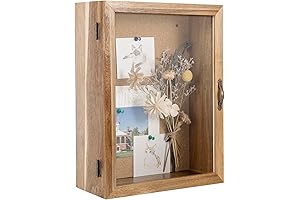 MyGift Rustic Wood Shadow Box Picture Frame with Corkboard and Acrylic Front