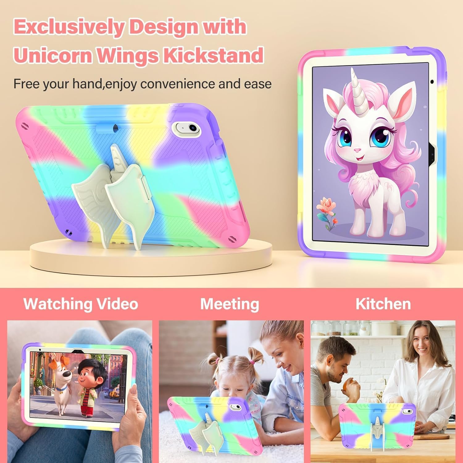 TOMORRY for iPad (A16) 11th Generation 11 Inch 2025/iPad 10th Generation Case 10.9 Inch 2022 with Tempered Glass Screen Protector,Unicorn Stand,Shoulder Strap,for iPad 10 Case Kids Girls (Colorful)