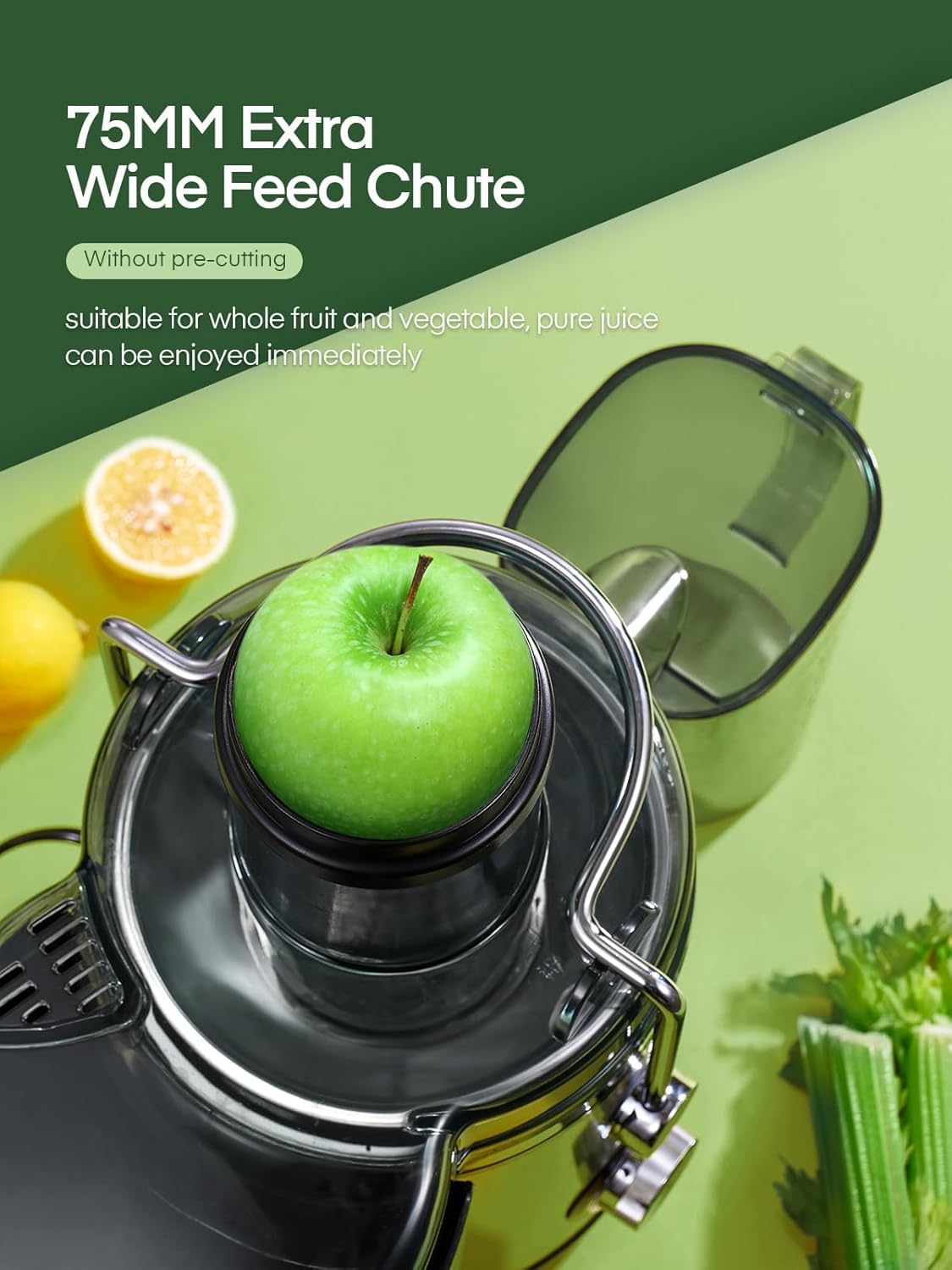 Juicer Machines, FOHERE 1000W Juicer Whole Fruit and Vegetables, Quick Juicing Easy to Clean, 75MM Large Feed Chute, Dual Speed Setting and Non-Slip Feet, Silver