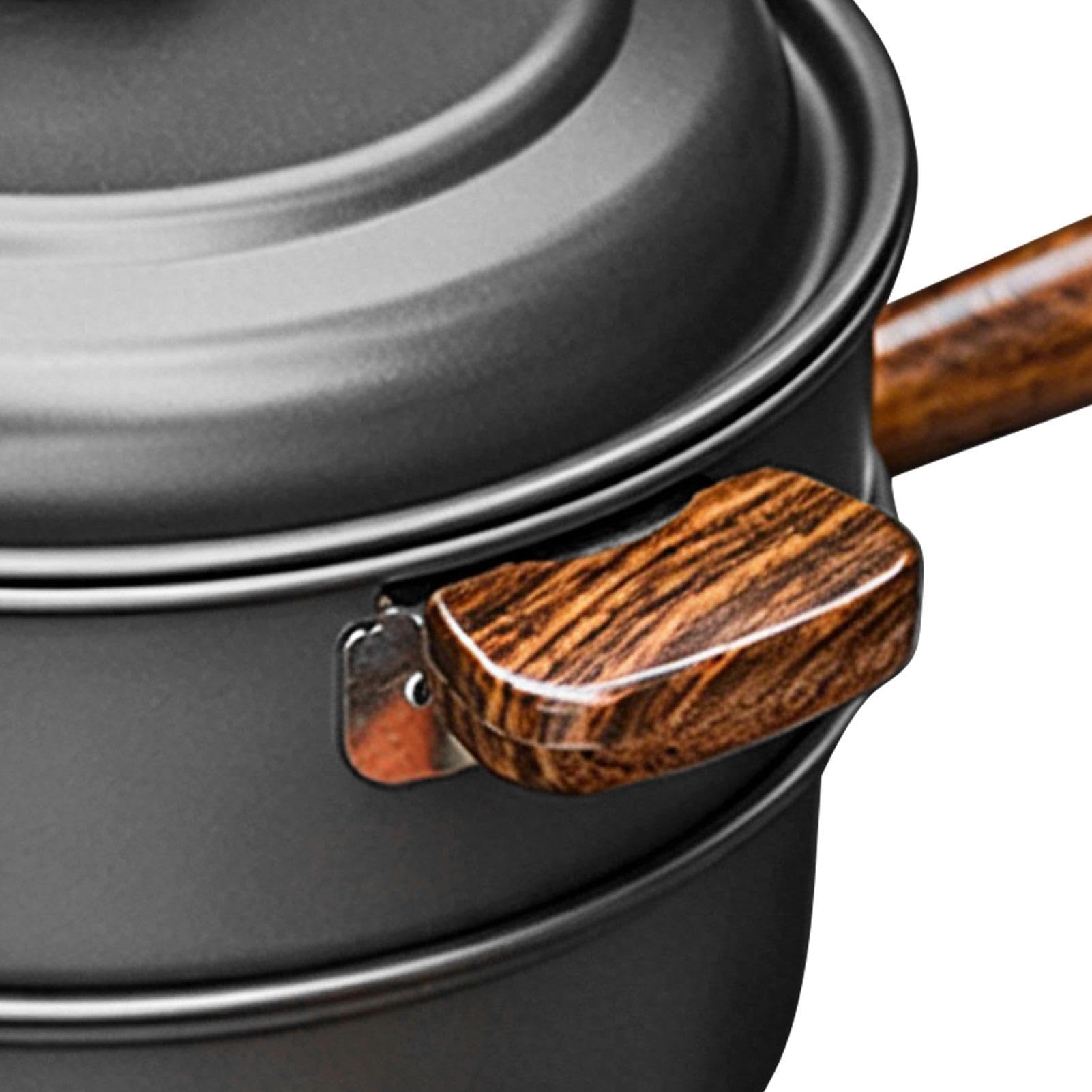 Ollas para Camping Doble Capa Con Mango De Madera Portátil