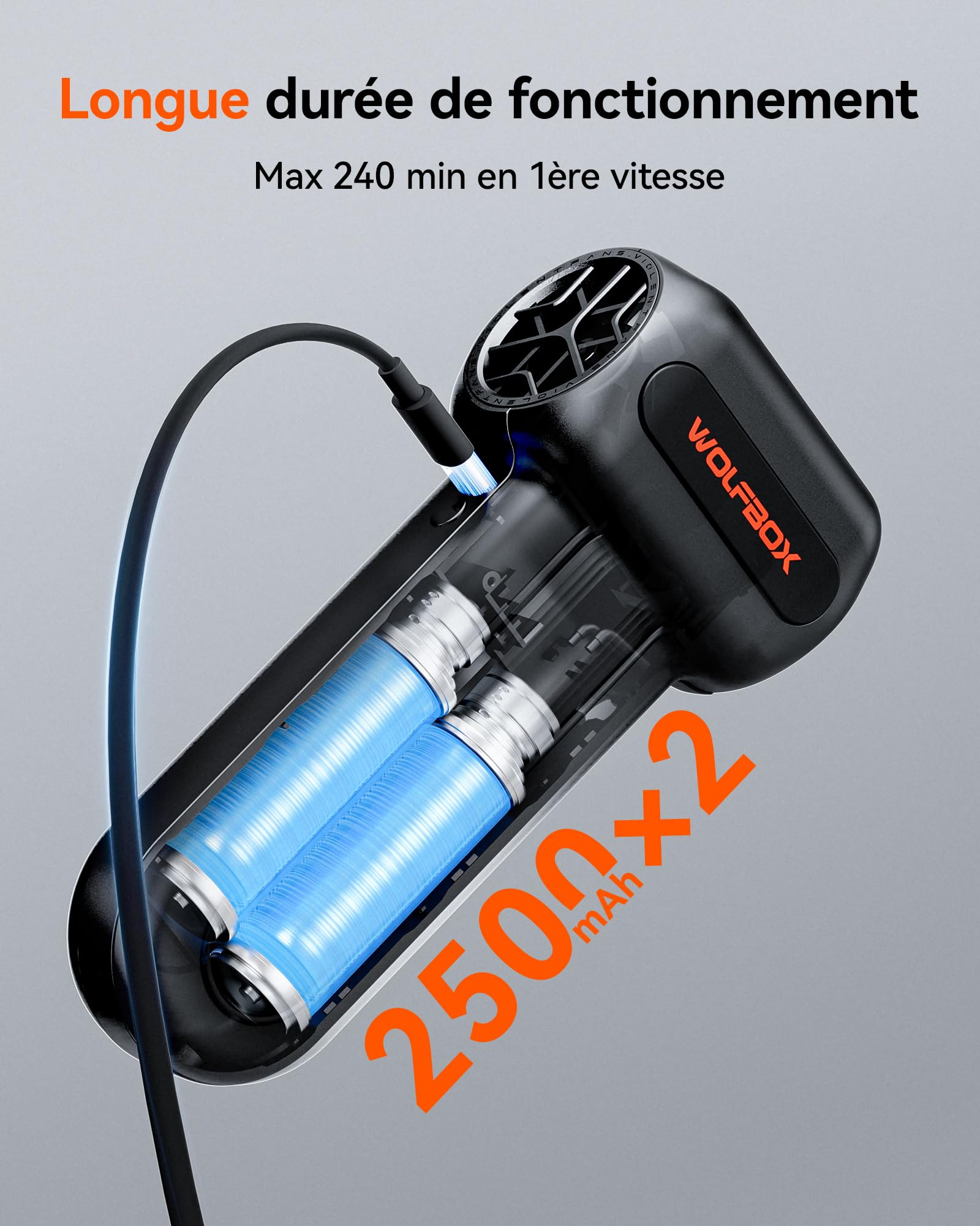 WOLFBOX MF60 Souffleur Air Comprimé, 110000 TR/Min Souffleur PC Puissant Sans Fil, Mini Souffleur 3 Vitesses, Autonomie 240 Min, Dépoussiérant pour Clavier Voiture Maison, 5 Buses