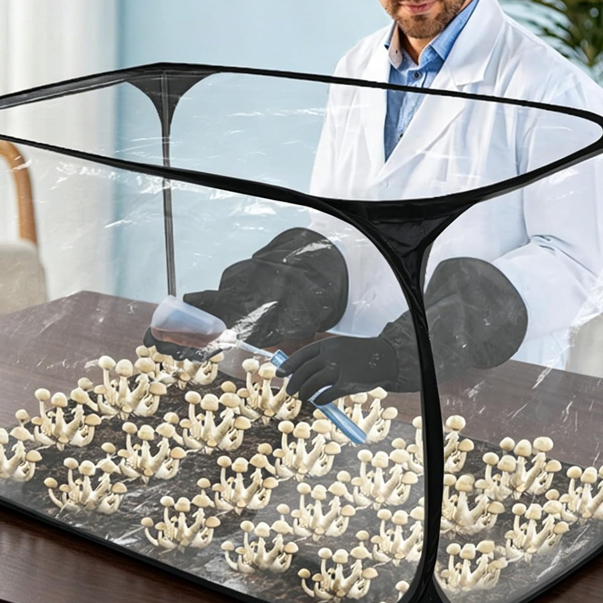 Sarini Mushroom Cultivation Still Air Box - Faltbare Transparente Pilz Wachsen Zelt Kit, Growing Kit Box Mit Handschuhen, Portable Grow Bag (90 X 60 X 60CM)