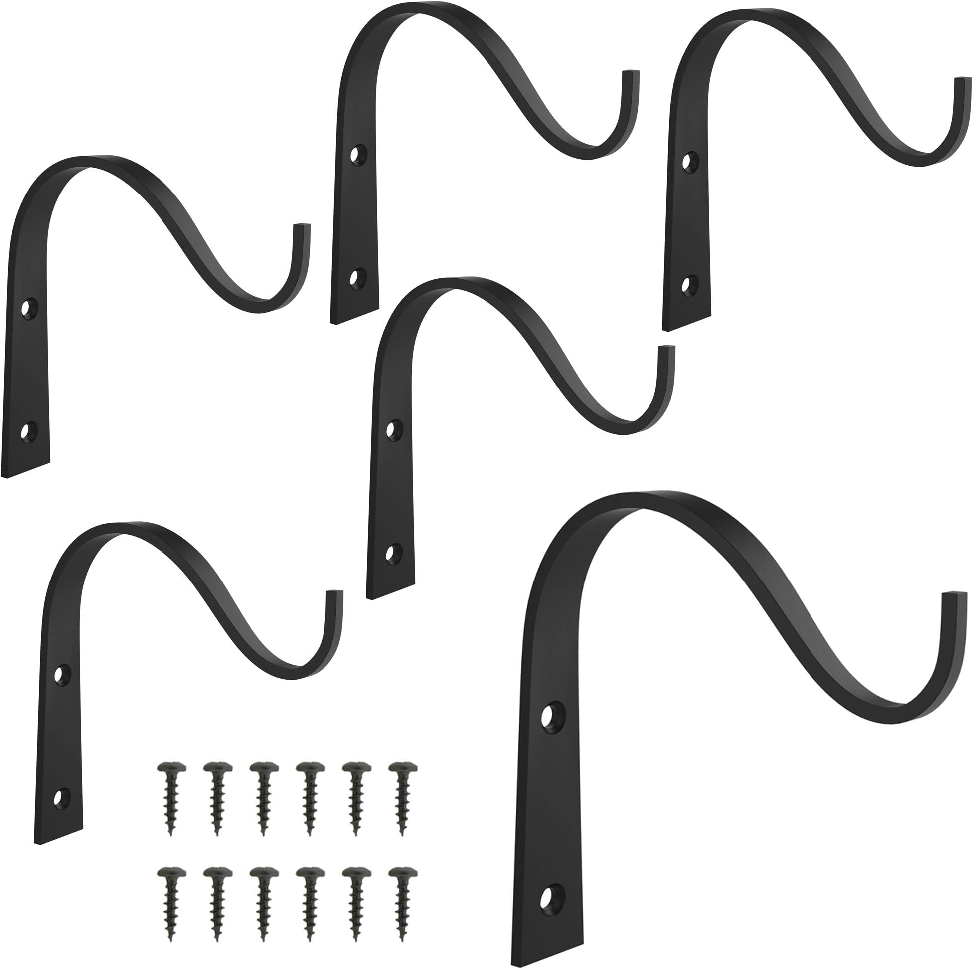 Decorative Hooks Plant Hanger Bracket Iron Metal Wall Dรฉcor Shepherds Hook Lantern Wall Hanger for Hanging Plants Outdoor, Bird feeders, Rustic Home Decor (6 Pack Black)
