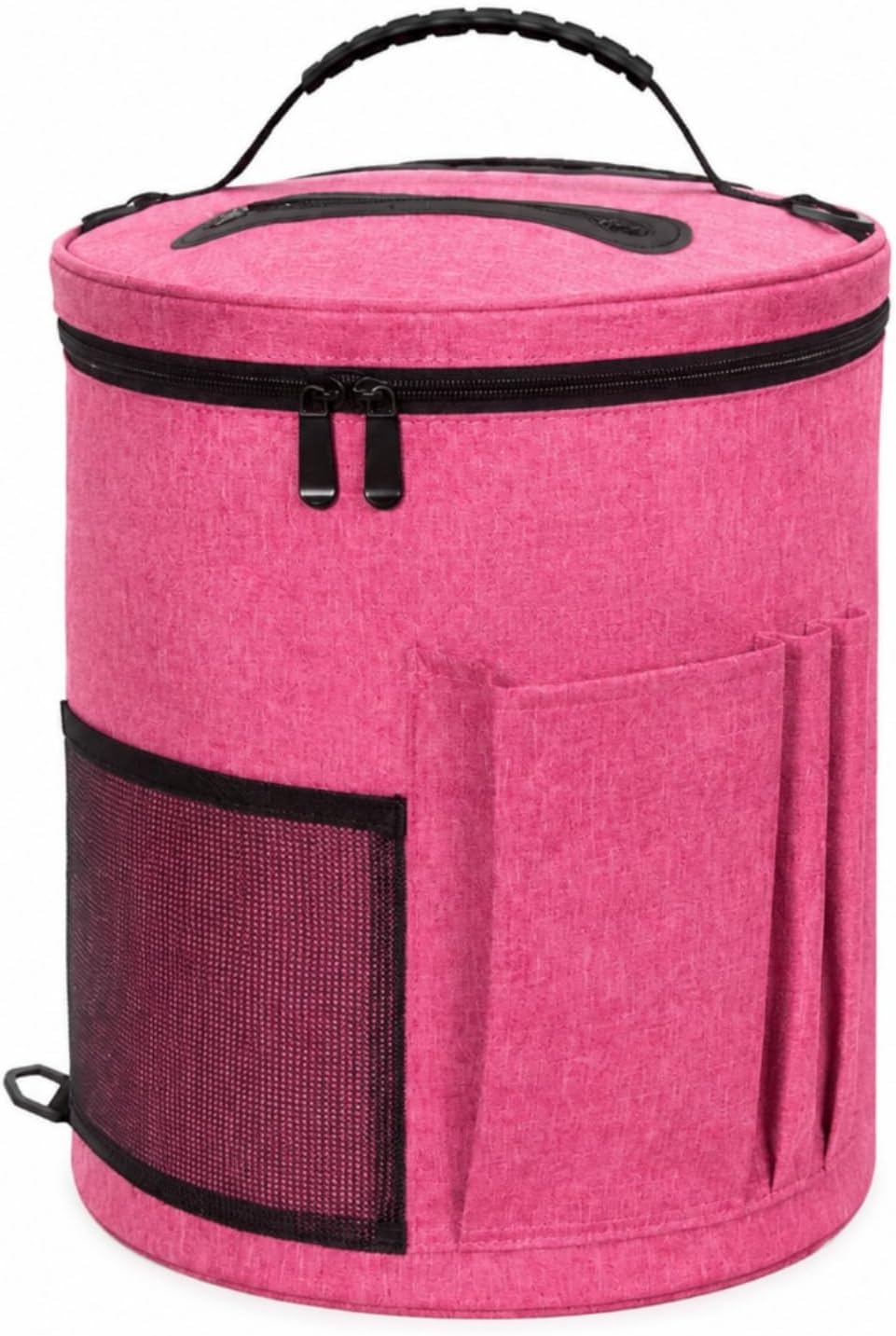 Fancyes Travel Knitting Organizer with Pockets | Zippered top Cover, Yarn Storage Bag with Grommets, Lightweight, Crochet Organizer, for Craft Room, Crocheters, Knitters, Rose Red