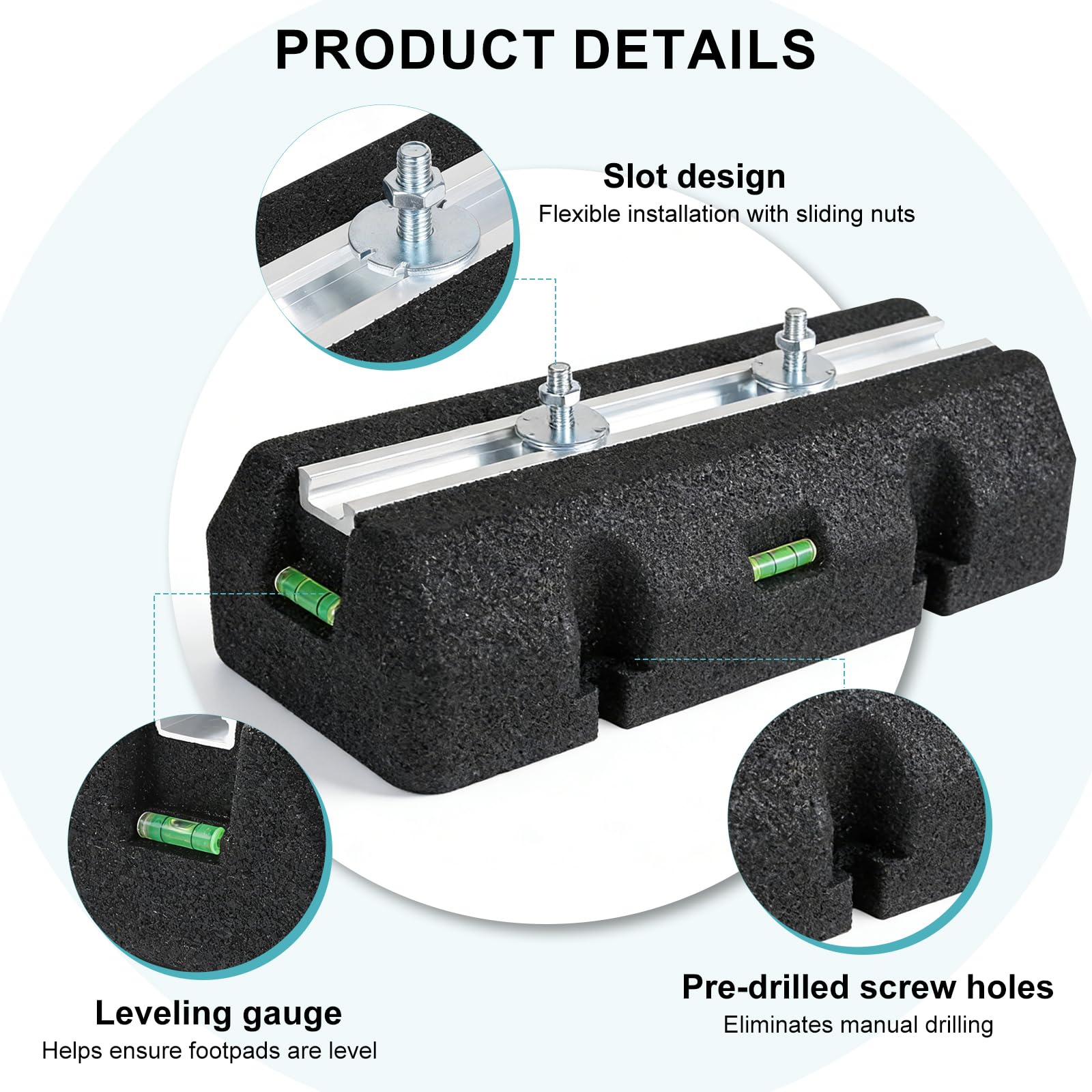 EXLECO 2 Base Ammortizzante per Pompa di Calore 400mm con Livella a Bolla, Piedini Antivibrazioni per Aria Condizionata, Antivibranti Gomma per Unità Esterna, Resistente ai Raggi UV, Portata 320KG