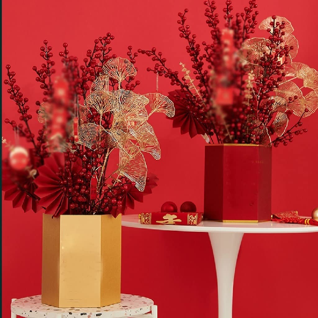 Flores Artificiales Falsas de plástico, Conjunto de Flores Artificiales, Acebo, Fruta roja, decoración de Escritorio para Sala de Estar Interior, Plantas en Maceta, Ramo de DEC, A-Q