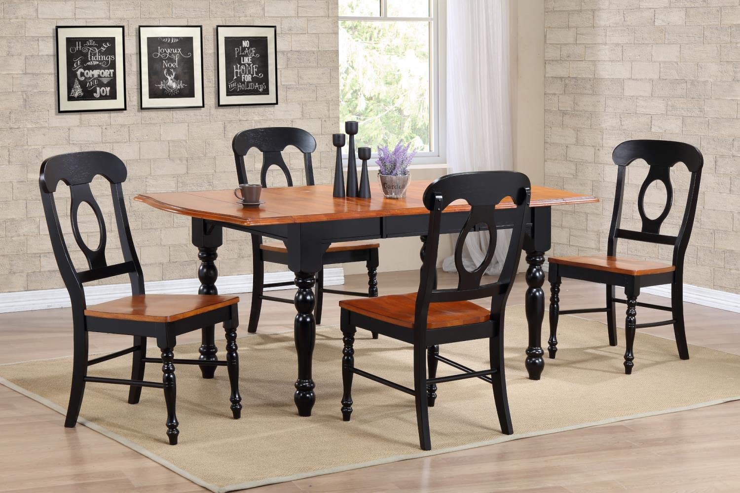 Sunset Trading 5 Piece Drop Leaf Extension Dining Table Set with Napoleon Chairs, Antique Black/Cherry