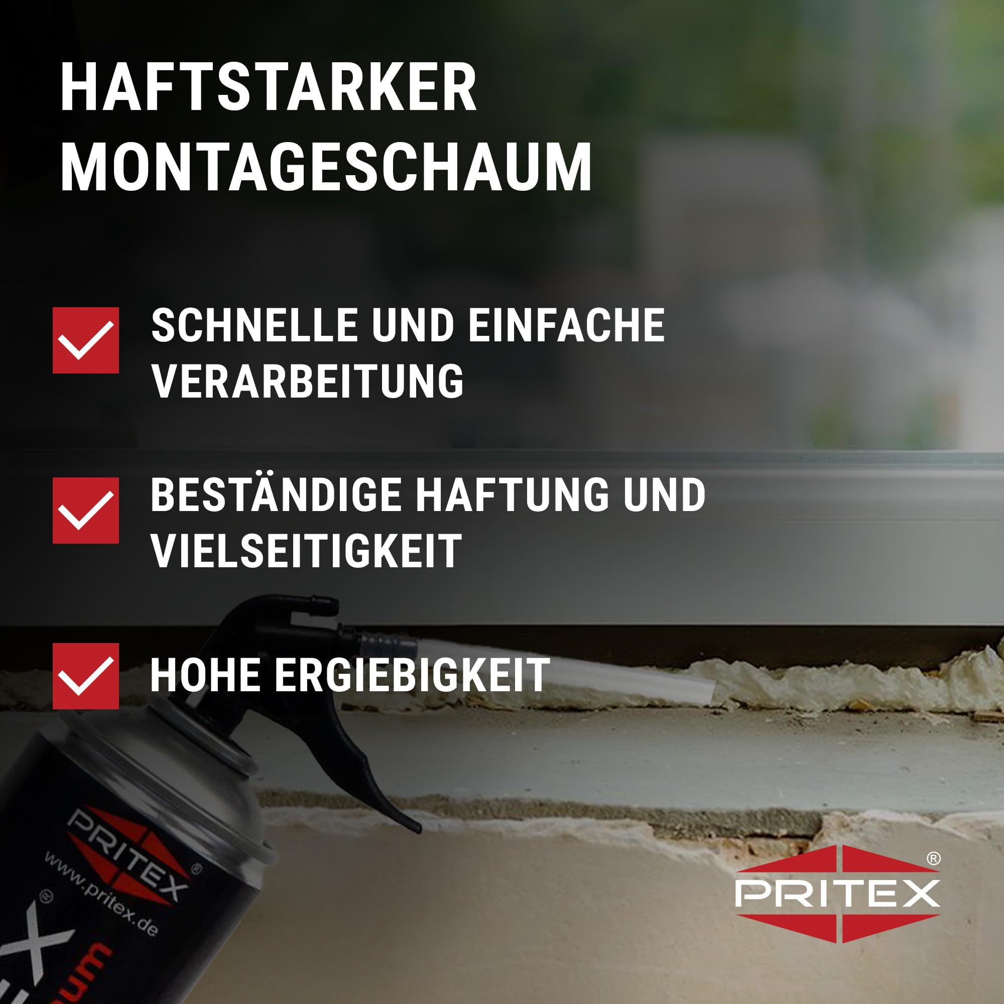 PRITEX 2K Montageschaum 400ml, Zargenschaum mit Aussprührohr