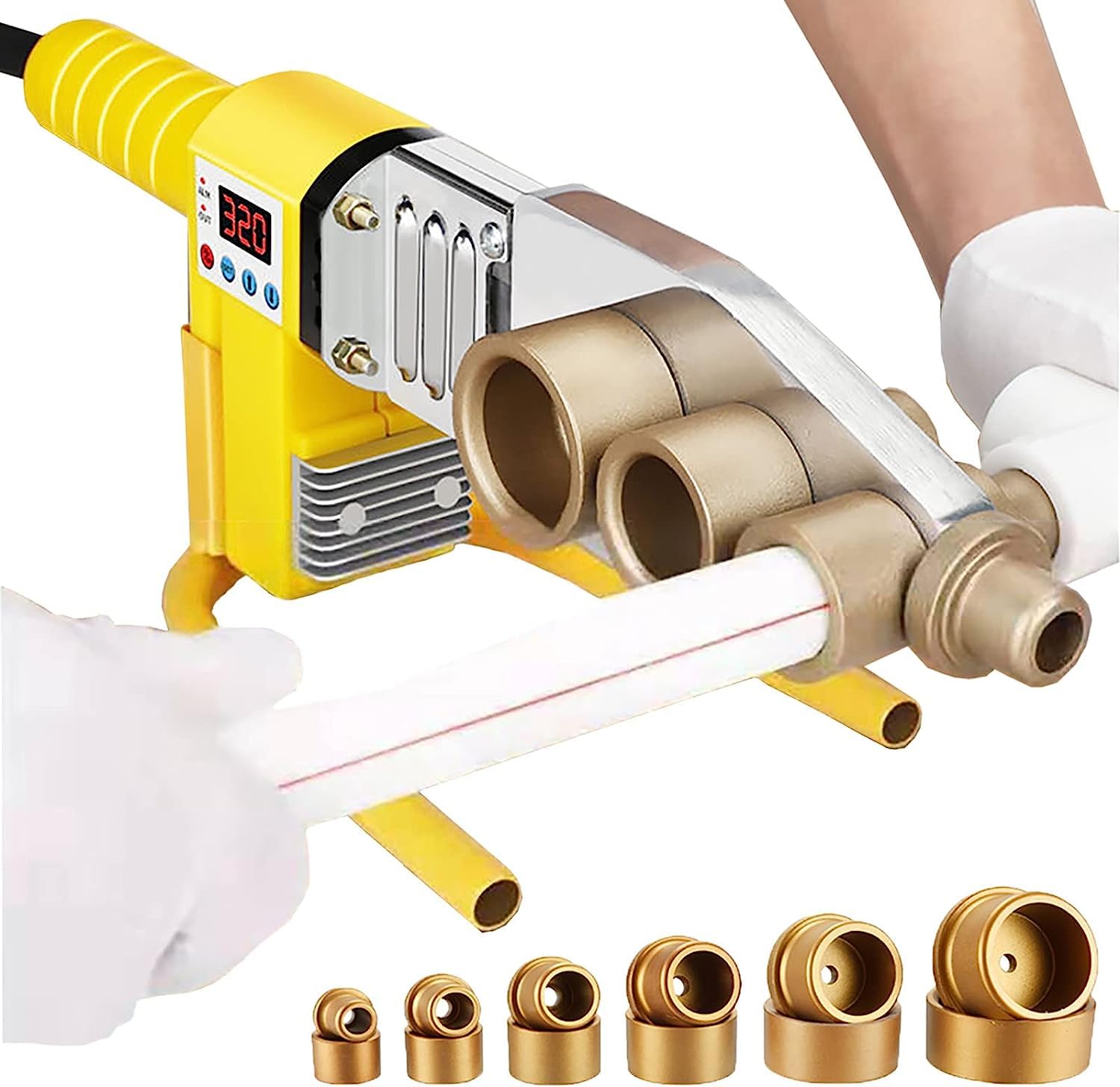 Saldatrice Per Tubi PPR/PE/PB Da 800 W, Con 6 Teste E Supporto A U, Termostato 500-570°F, Per Professionisti E Fai Da Te, Tensione 176-245V