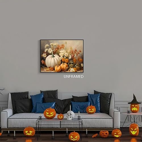 Miniatura 8 de Wodkodnxy Lienzo decorativo para pared de otoño de granja, calabazas blancas y naranjas, cuadros de pintura de naturaleza muerta, carteles rústicos
