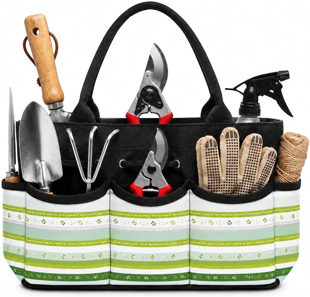 Fresh Herb Stripe Garden Tool Bag Organizer for Seedling Station Warm Style
