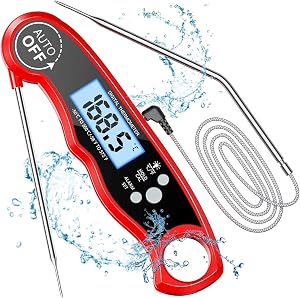 Meat Thermometer Instant Read, TEUMI Digital Food Thermometer with Dual Prode [1 Wire Prode] & Alarm, Kitchen Cooking Thermometer for Oven BBQ Grill Smoker Candy, Wine Thermometers