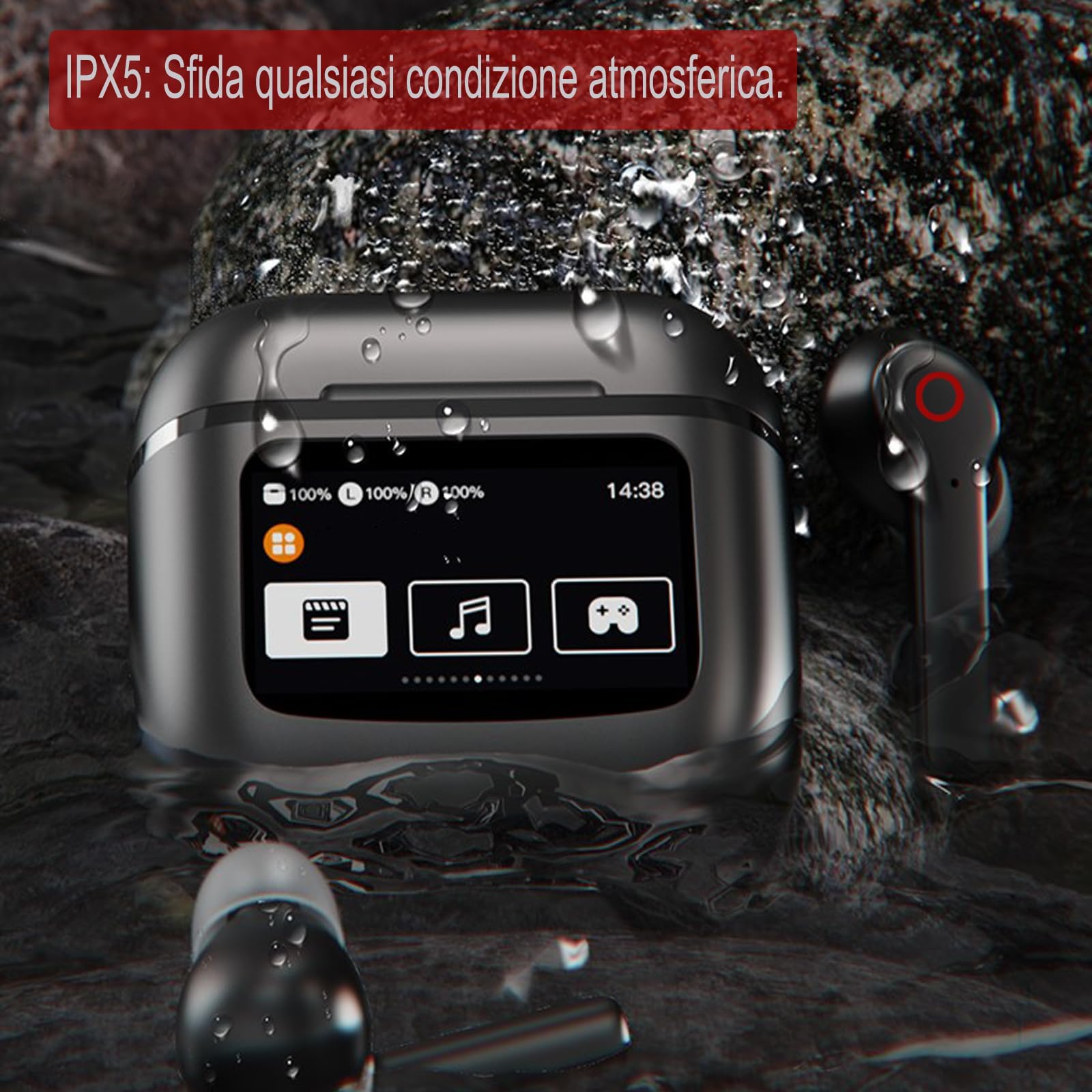 OBA -ProX5 Auriculares Bluetooth 5.3 Auriculares Inalámbricos In Ear Estéreo ENC ANC Cancelación Ruido, Pantalla LCD Color IPX5 Impermeable con localizador de auriculares, batería 500mAh