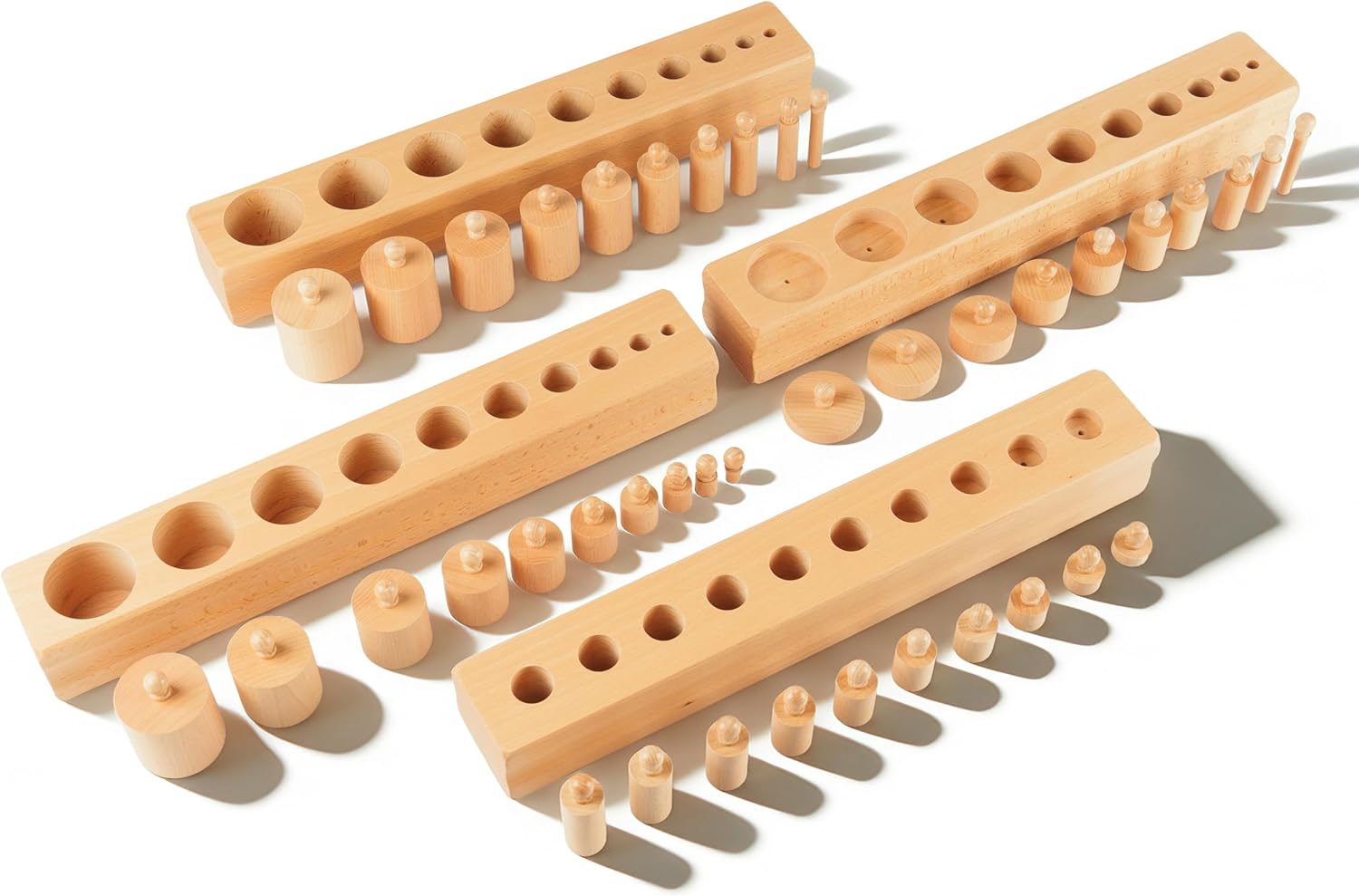 Montessori Sensorial Cylinder Blocks Beechwood 18.9" 12.5lbs- Premium Solid Beechwood Educational Materials, Visual Discrimination Toys, Preschool Learning Supplies for Fine Motor Skills Development