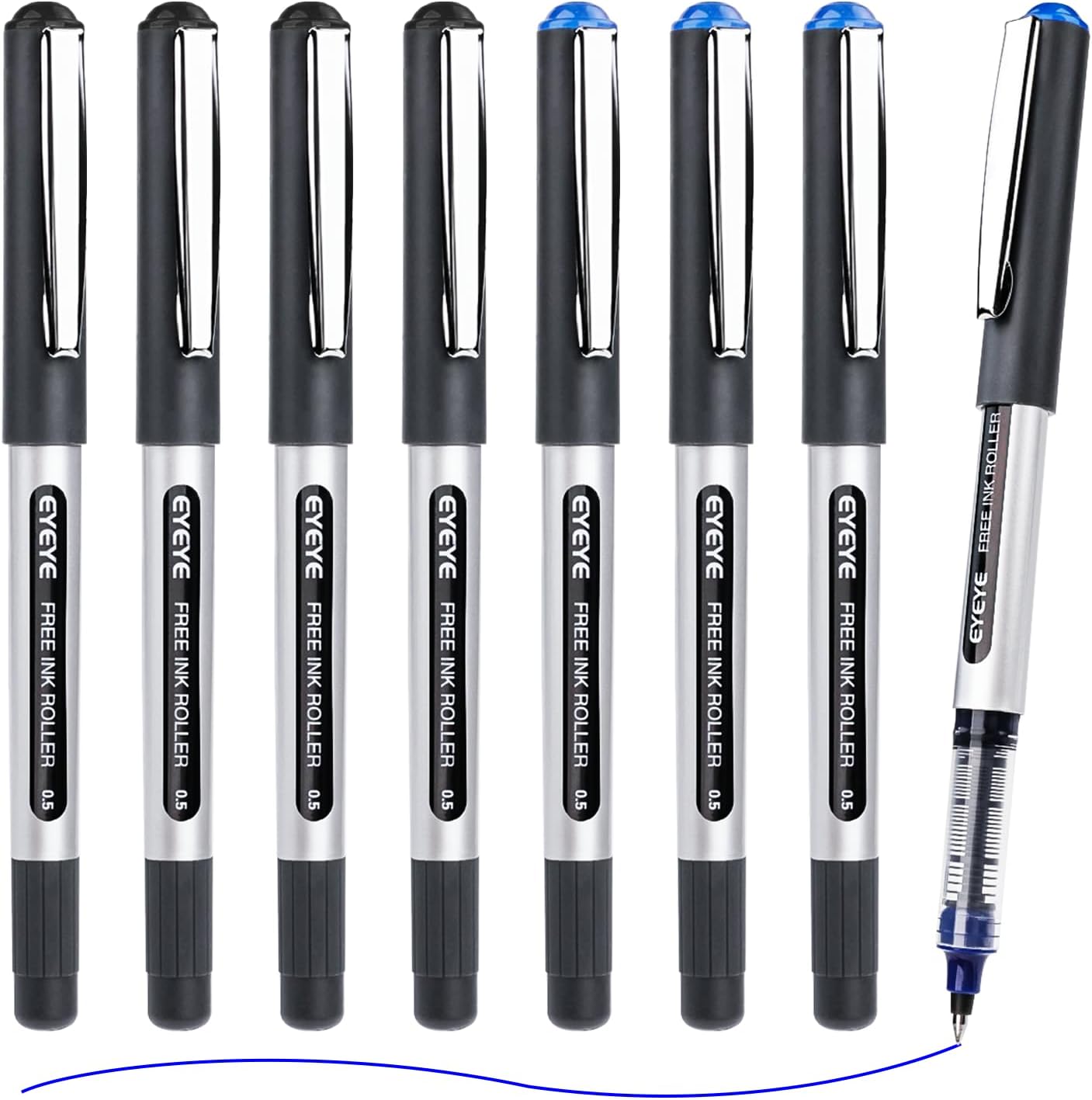 Rollerball Pens 0.5mm, 4 Black 4 Blue Extra Fine Point Pen Quick Dry, Liquid Ink Pens Fine Point Smooth Writing Pen for Journaling, Note Taking, Office, School Supplies