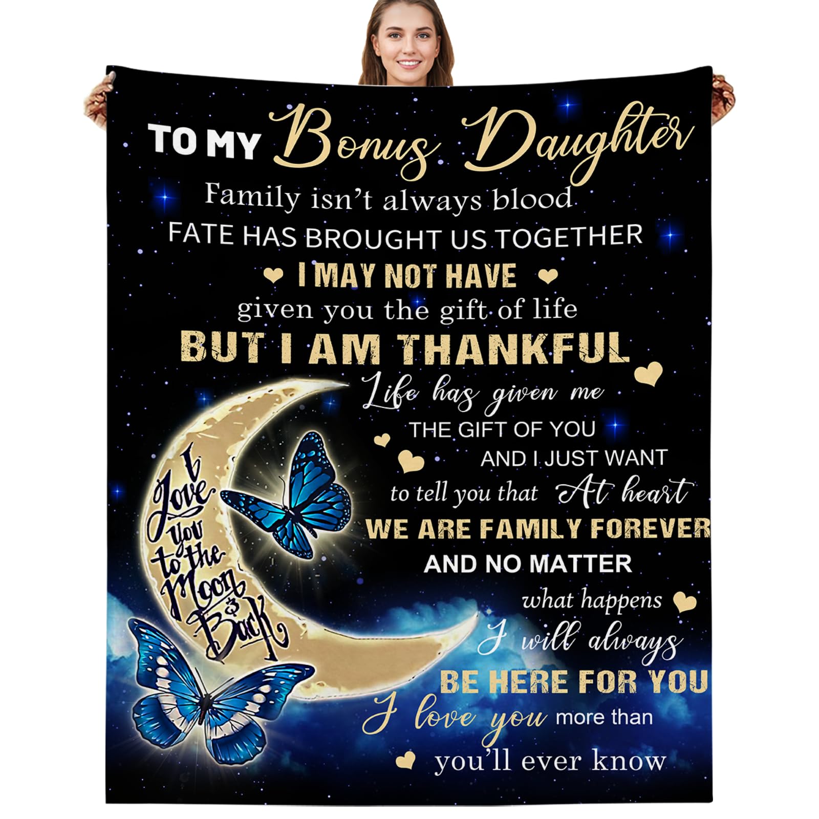 Bonus Daughter Gifts, Step Daughter Gifts from Stepmom Stepdad, Birthday Graduation Wedding Gifts for Bonus Daughters, Gift for Step Daughter, to My Bonus Daughter Throw Blanket 60"x50"