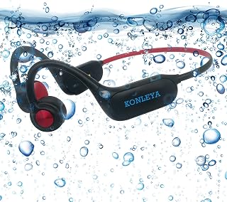 KONLEYA Bone Conduction Headphones IPX8 Waterproof, Bluetooth 5.3, Swimming Headphones with Mp3 Player Built-in 32G Memory, Open Ear Headphones with Night Light for Running Gym Sport (Red)