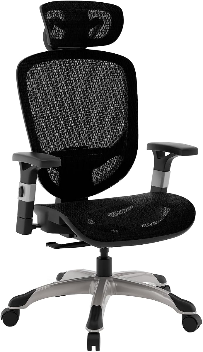 Silla de trabajo ergonómica de malla Hyken, soporte lumbar, giratoria, negra | Diseñado para el trabajo diario de escritorio en el hogar o en la oficina profesional.