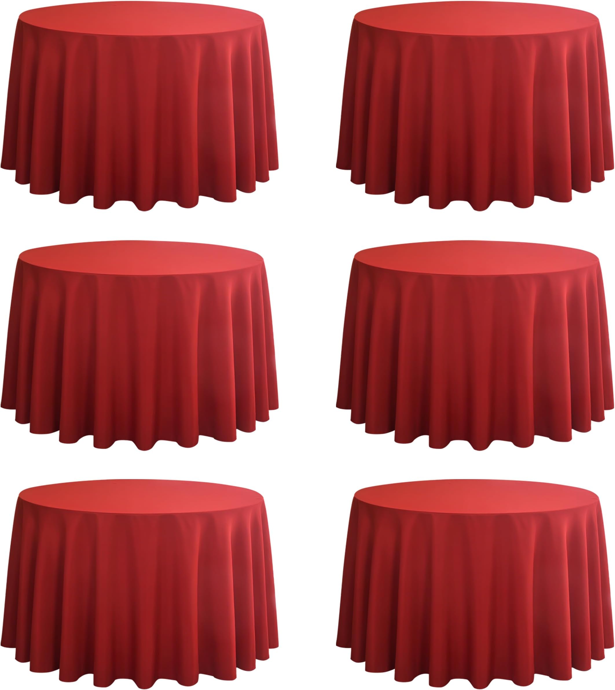 6-Pack Round 120-inch Red Table Cloths, Solid Stain and Wrinkle Resistant Circular Tablecloth, Premium Plain Weave Polyester Fabric Table Linen Covers for Hotel, Banquet