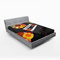 Vista 1 de Ambesonne 70s Party Fitted Sheet, Compact Cassette Player and Some Vinyl Records with Seventies Text Retro, Bed Cover with All-Round Elastic Deep