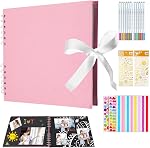 Scrapbook Photo Album 80 Black Pages Album Photo Scrapbooking, DIY Scrapbook Kit Memory Books Guestbooks Wedding Photo Album, With 12 Metal Pens, Photo Corners, Stickers & Templates