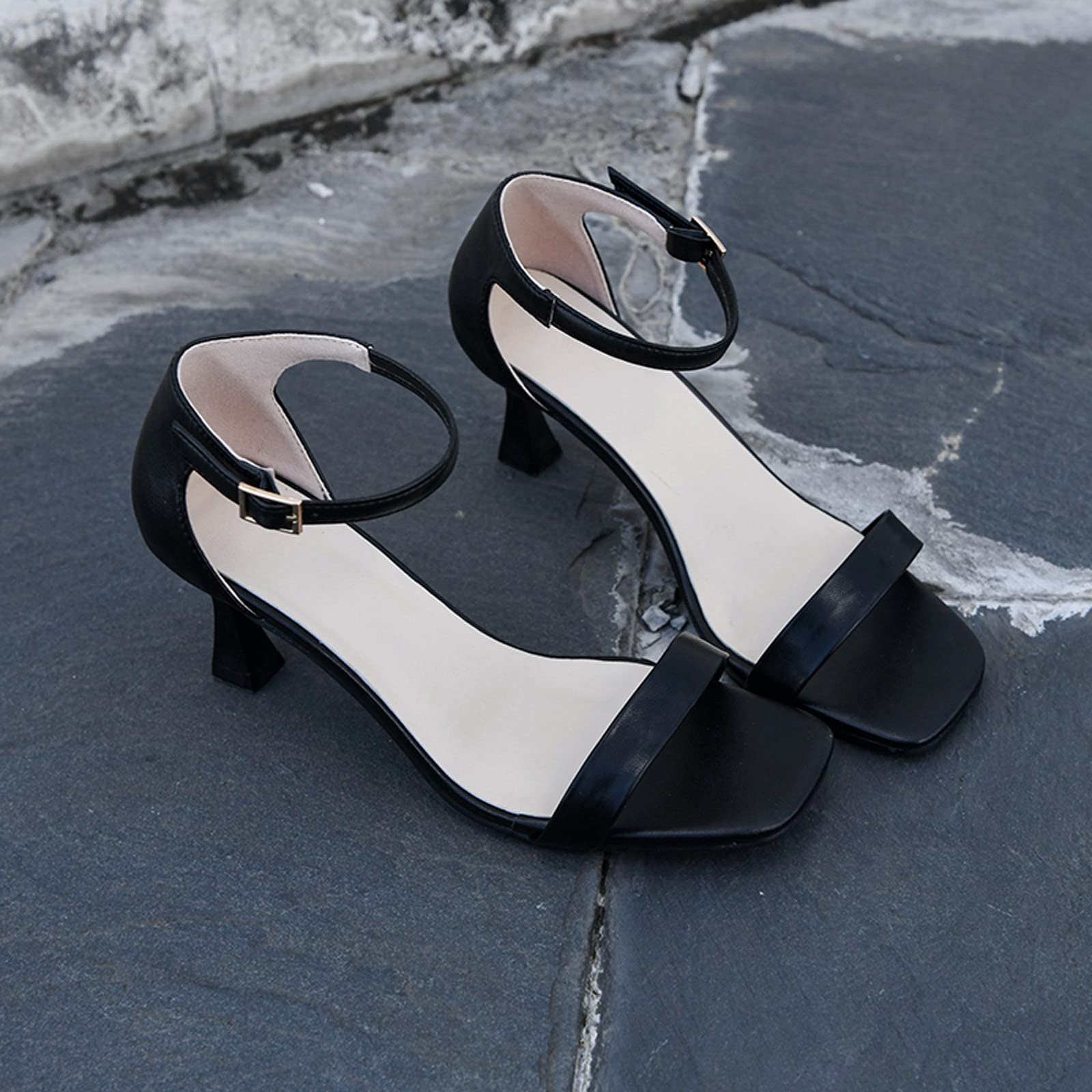 Women's High Heels Mouth Shoes Open Breathable Beach Toe Summer Fish Outdoor Sandals Heels for Women Open Toe Sandal (Black, 6.5-7)