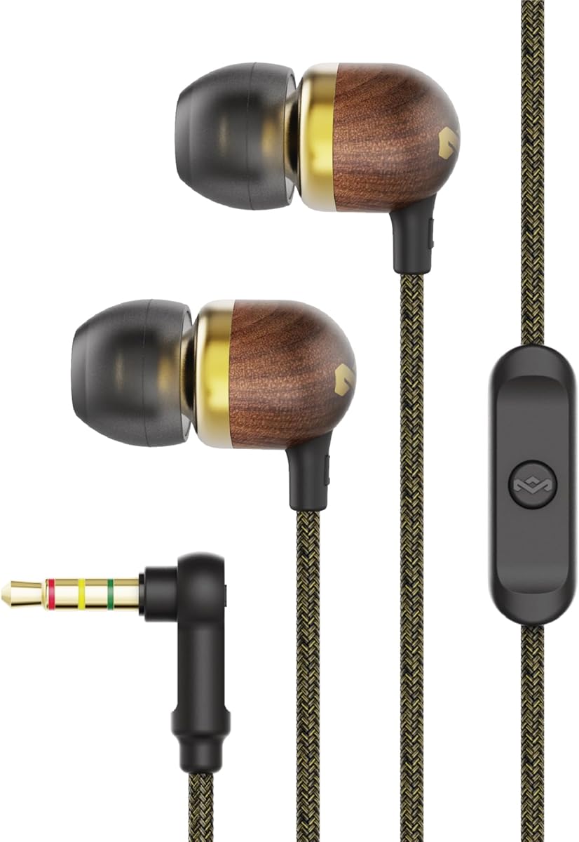 House of Marley Smile Jamaica: Wired Earphones with Microphone, Noise Isolating Design, and Sustainable Materials, Brass