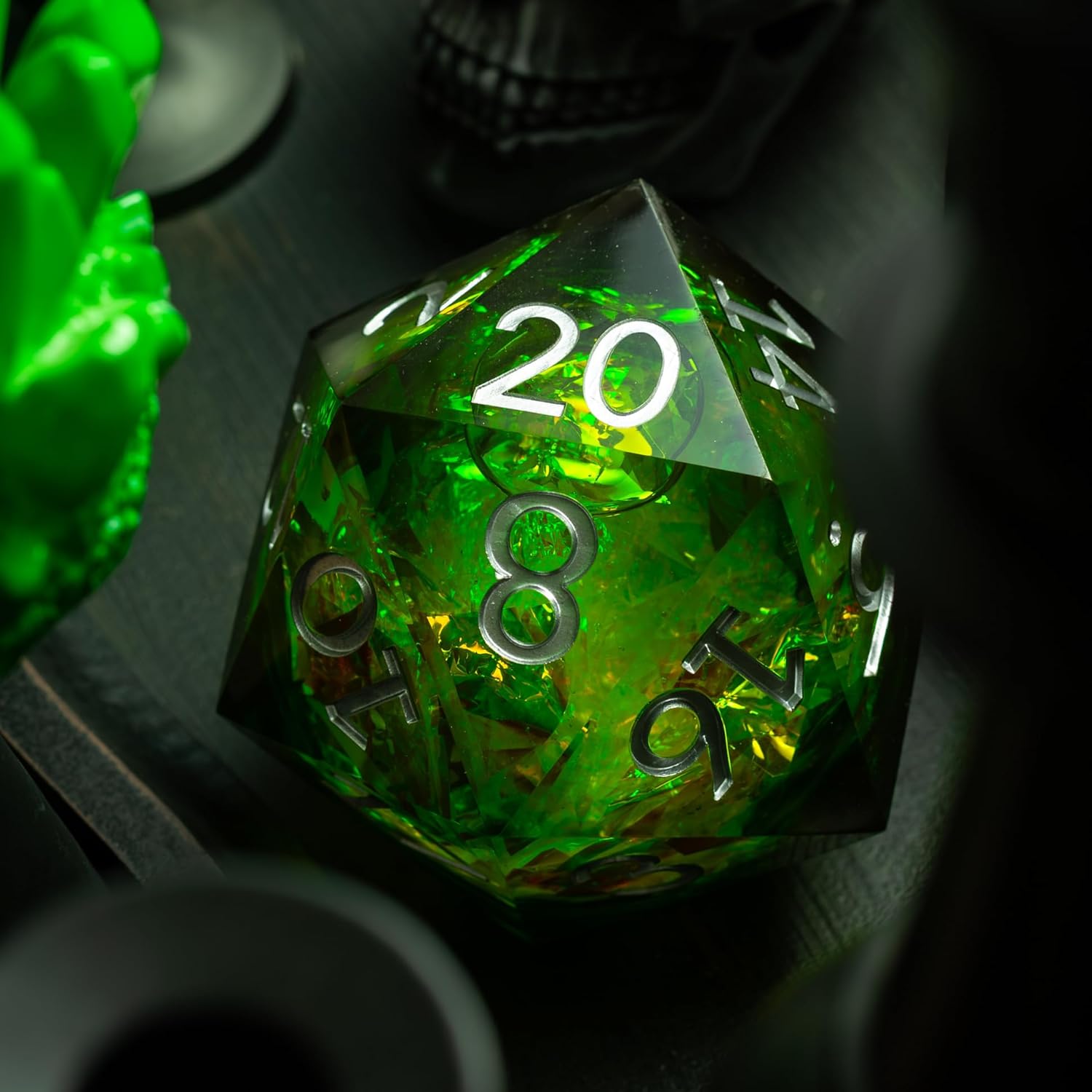 Massive Green Liquid Core Chonk Resin Dice | 95MM Polyhedral RPG Dice Chonk with Box | Hand Carved Liquid Core RPG Dice for Dungeons & Dragons, Pathfinder, Tabletop Games