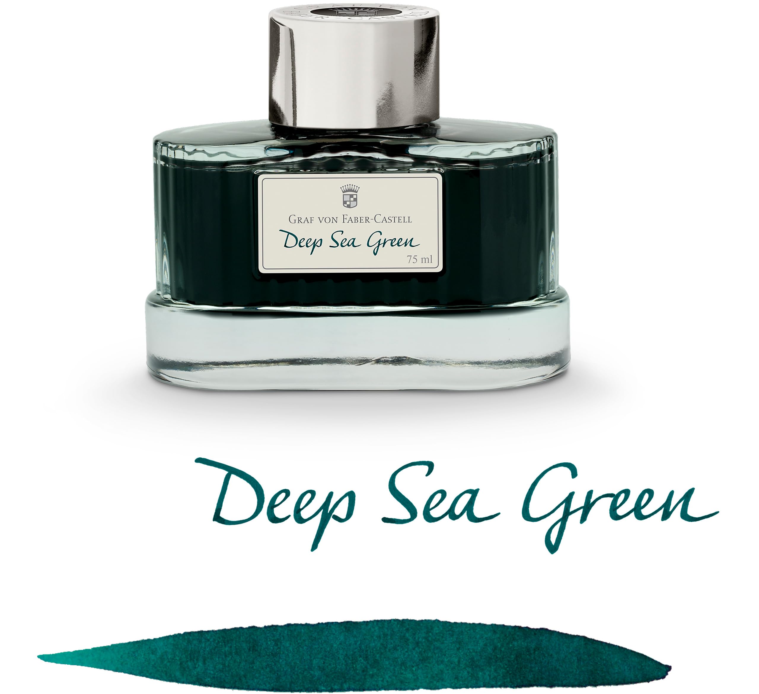 Graf von Faber-Castell - Flacon d'encre vert Deep Sea, 75 ml | Encre pour stylo-plume indélébile sur papier, d’une intensité de couleur éclatante, dans un élégant encrier