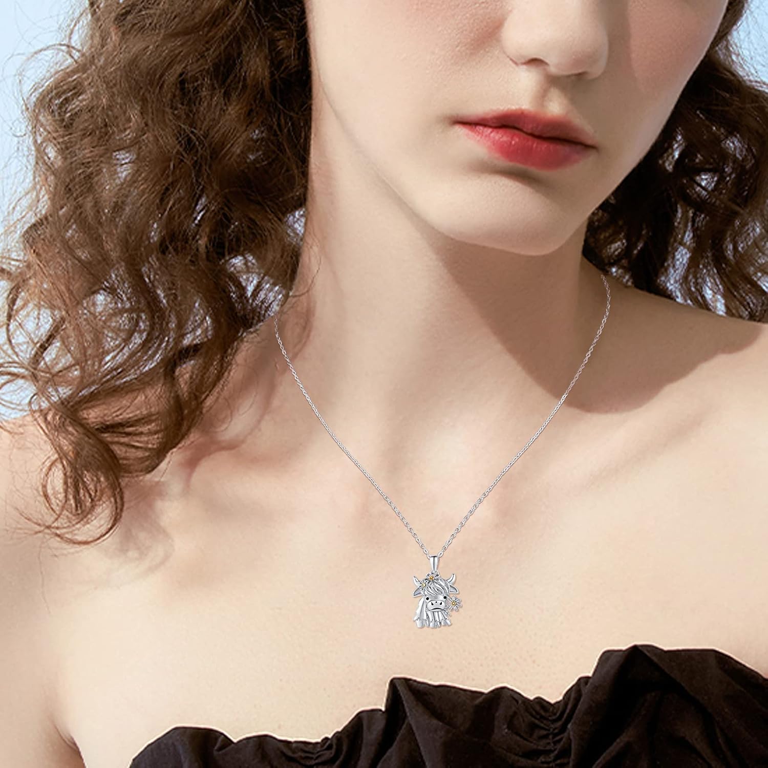 JUSTKIDSTOY Highland Cow Necklace 925 Sterling Silver Cute Cow Pendant Necklace Jewelry Gifts for Women Girls Daughter