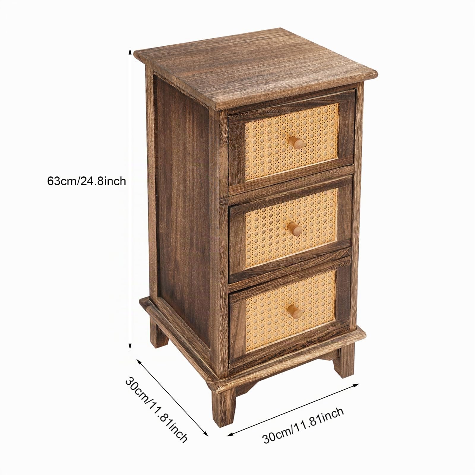 Kleine Retro Kommode mit 3 Schubladen, Schmaler Nachttisch(Holzfarbe)