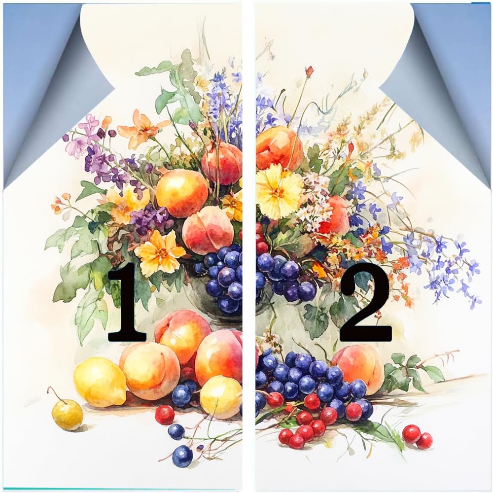 Fensterfolie, Motiv: Aquarell, Blumen, Früchte, Buntglas, Bauernhaus, Retro, Frucht, dekorative Milchglas-Sichtschutzfolie, Wärmeregulierung, statische Haftung, Fensteraufkleber, 90 x 140 cm, 2 Stück