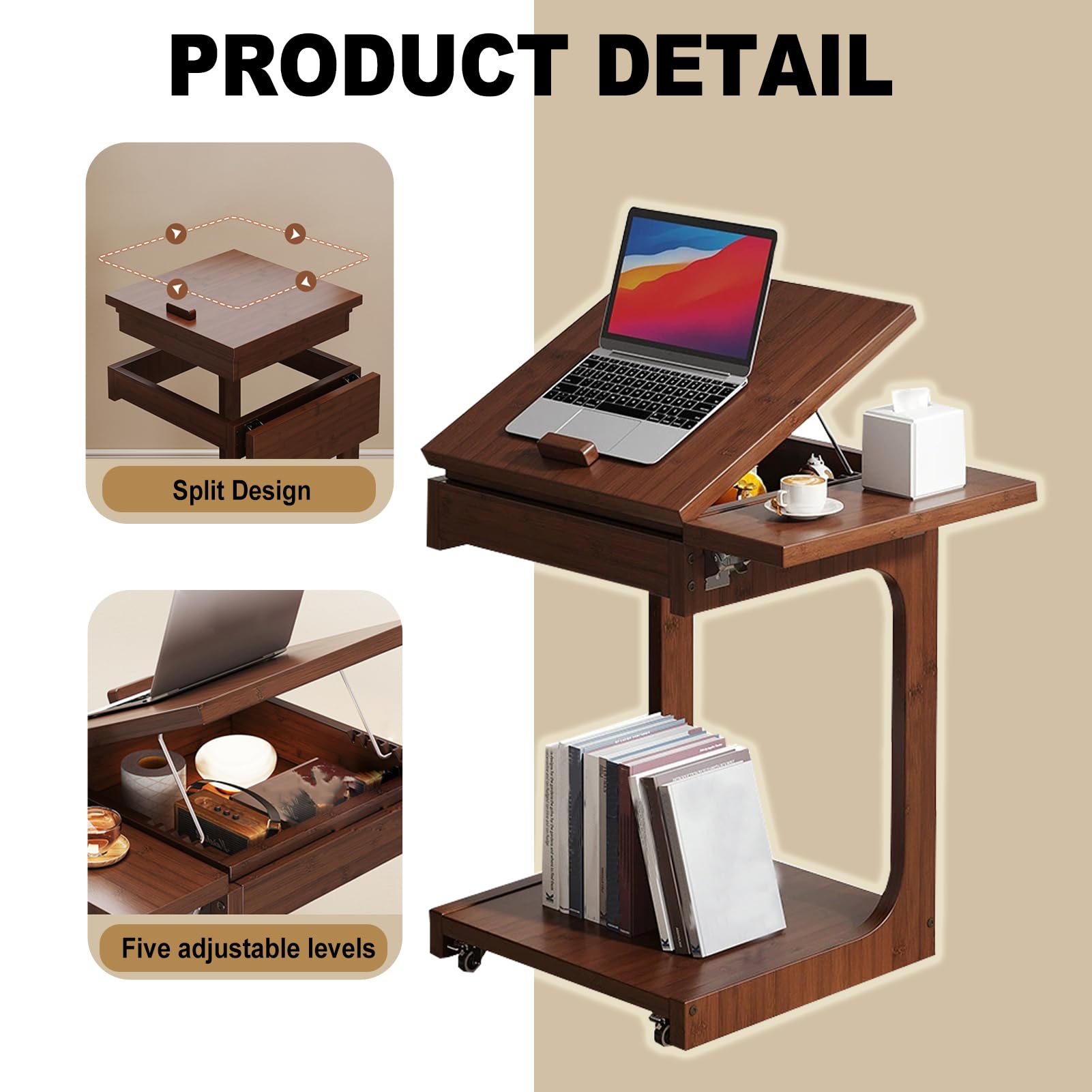 Amazon.com: ZELLOXY Wood C-Shaped End Table, Mobile Couch Side