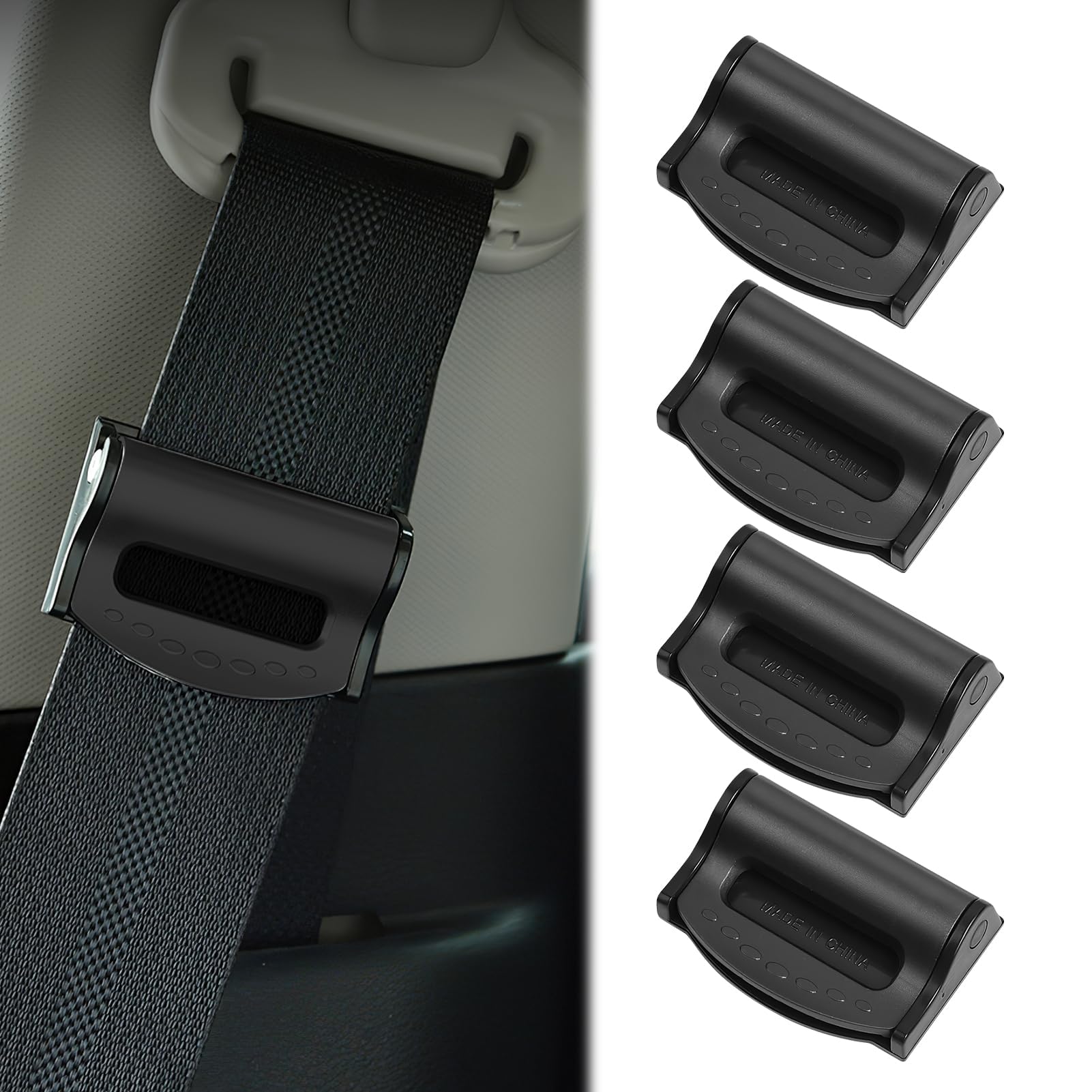 4 Pack Car Seat Belt Clip, Universal ABS Plastic Car Seatbelt Adjuster Vehicle Seat Belt Locking Clamp Stopper Comfort Auto Shoulder Neck Strap Positioner Insert Buckle for Kids and Adults (Black)