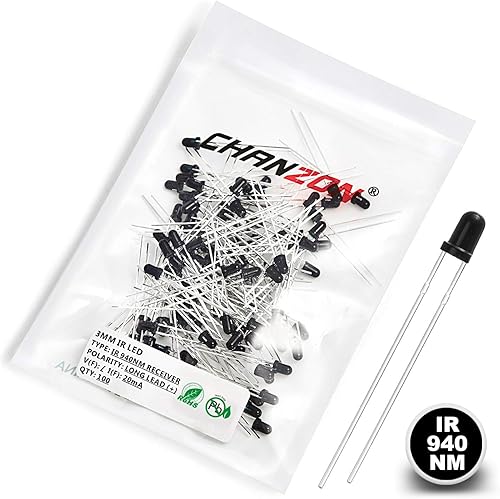 Miniatura 4 de CHANZON 100 piezas de 0.118in de rayos infrarrojos IR 940 nm receptor de luces LED de diodo (negro lente redonda DC 20 mA), bombillas de