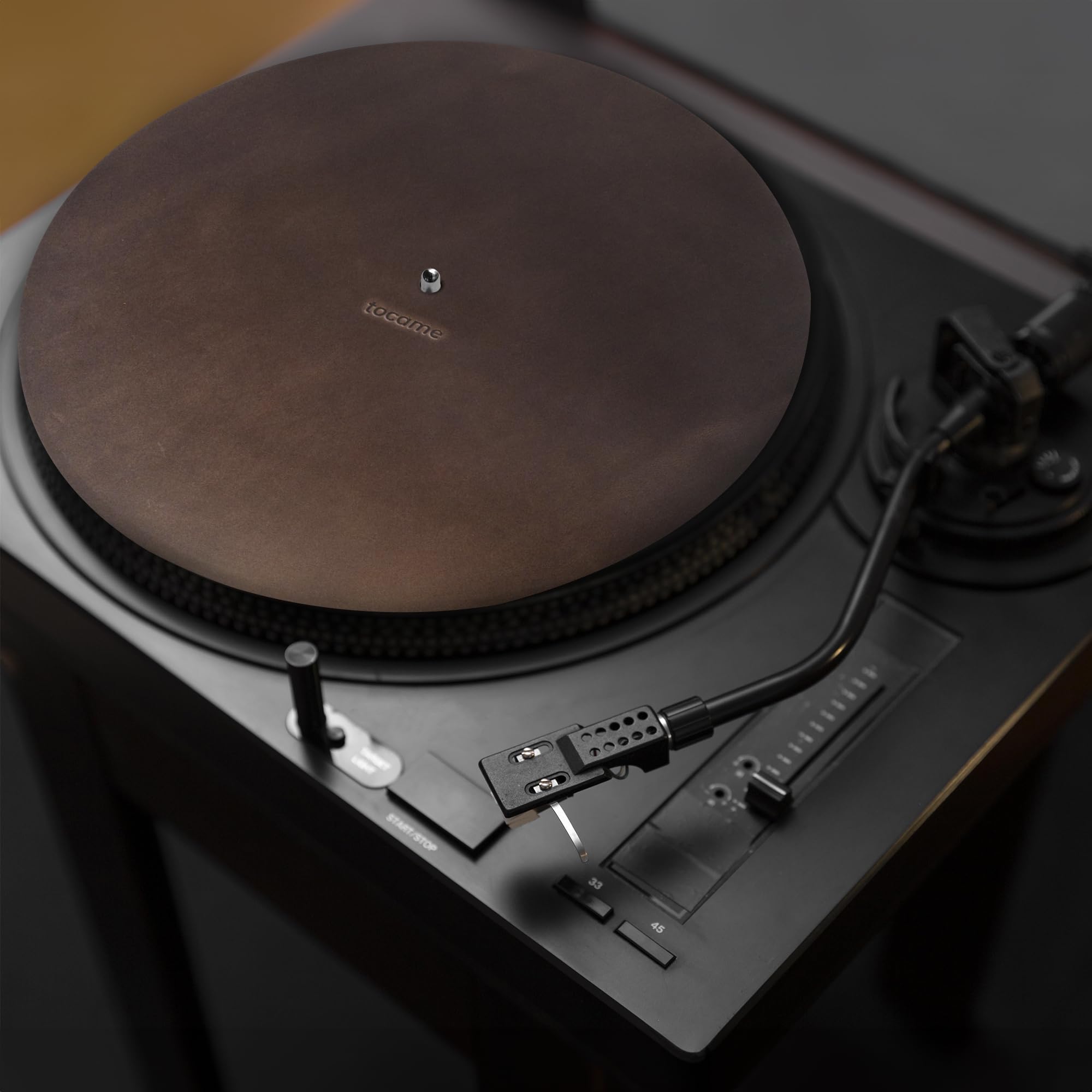 tocame, Classy Circular Turntable Slipmat, Antistatic Cover, Reduces Noise & Sounds from Static and Dust, Full Grain Leather, Handmade, Bourbon Brown