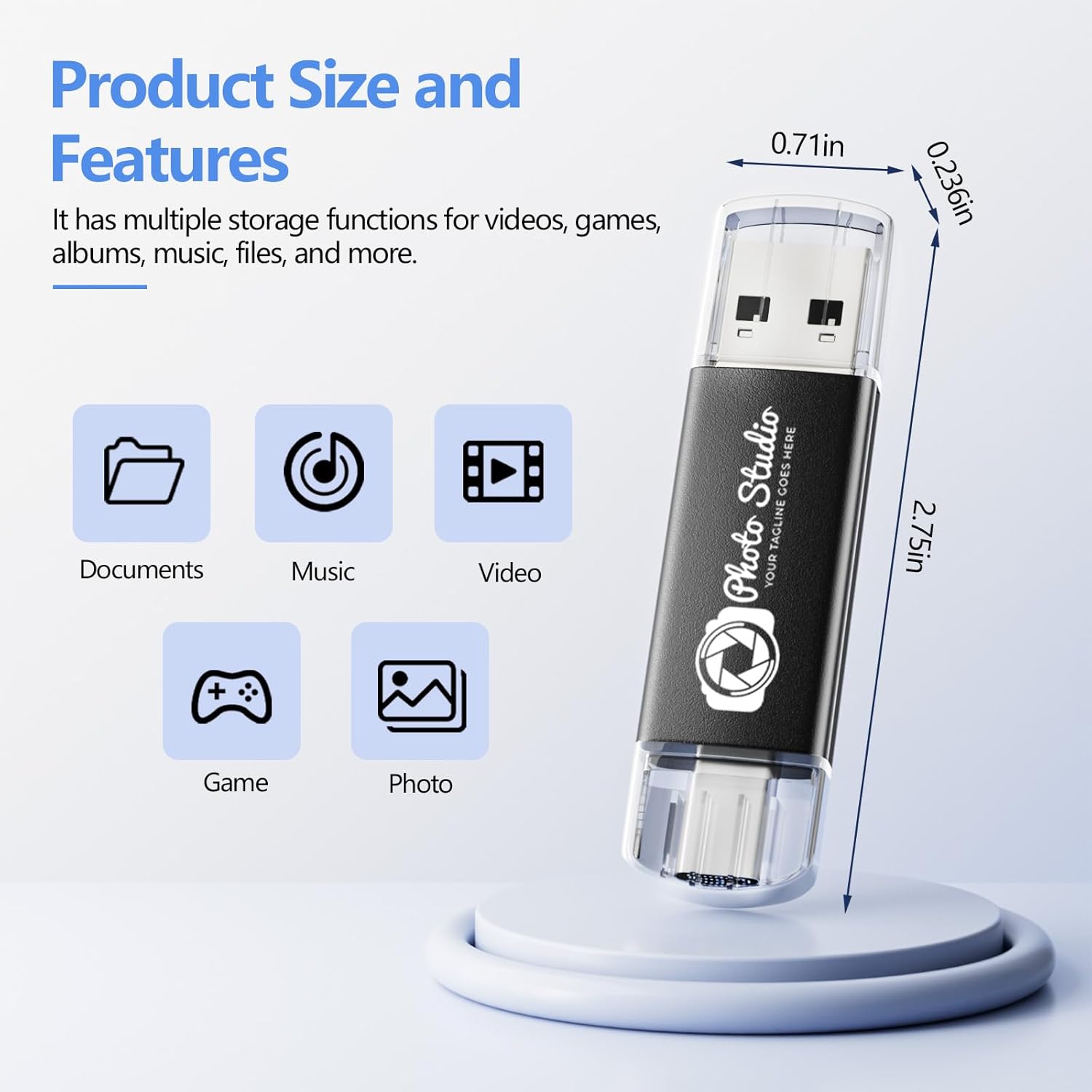 Custom 8GB Type-c & USB C 2.0 Flash Drive, 10PCS Personalized 2 in 1 Memory Stick with Printed Logo/Text, Bulk Promotional Thumb Drives for Company AD/Education/Wedding/Corporate Events